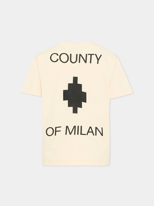 T-Shirt beige per bambino con logo,County Of Milan Kids,S6CMJBTH008 412