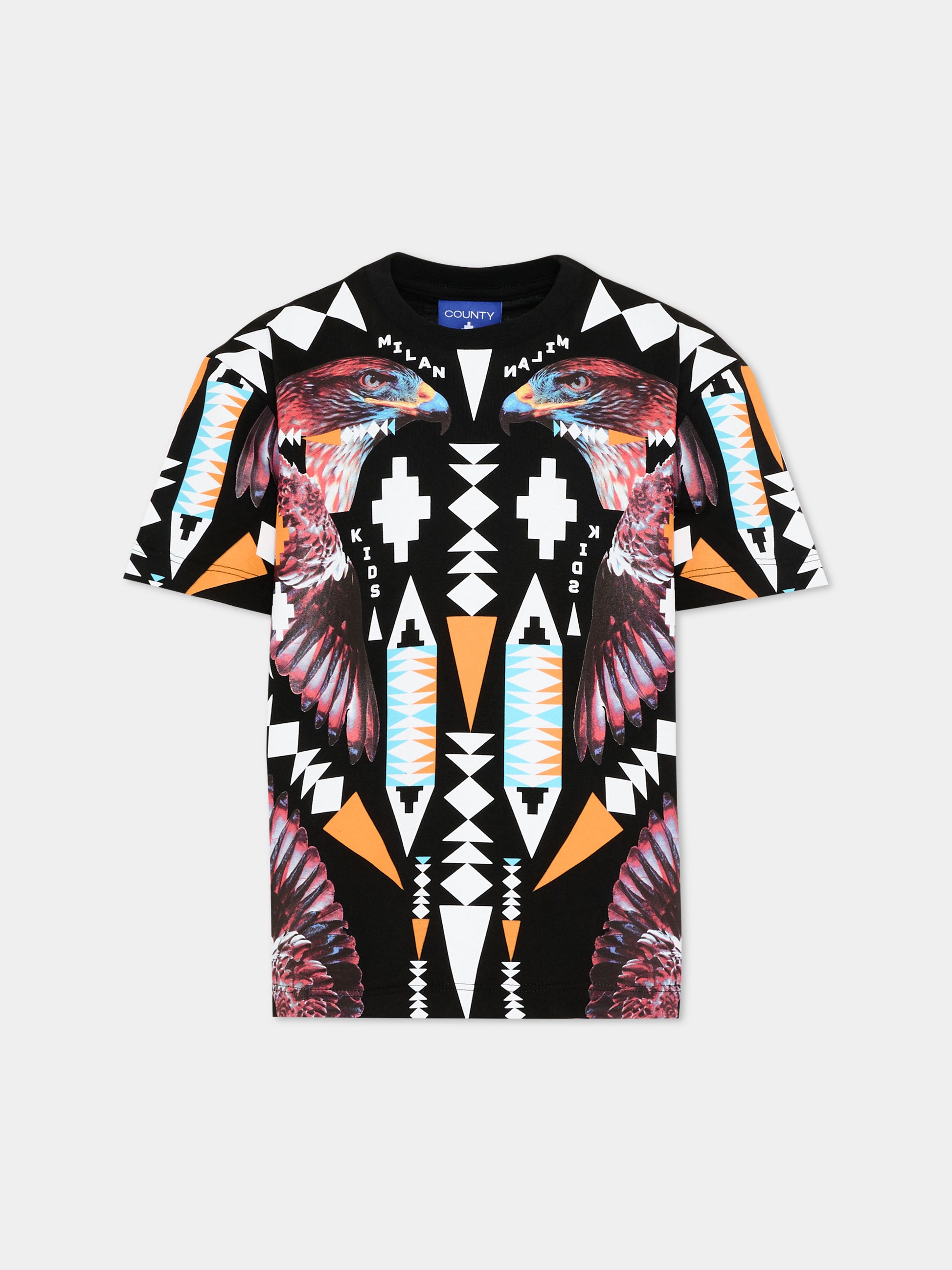 T-Shirt nera per bambino con stampa aquile,County Of Milan Kids,S6CMJBTH043 110