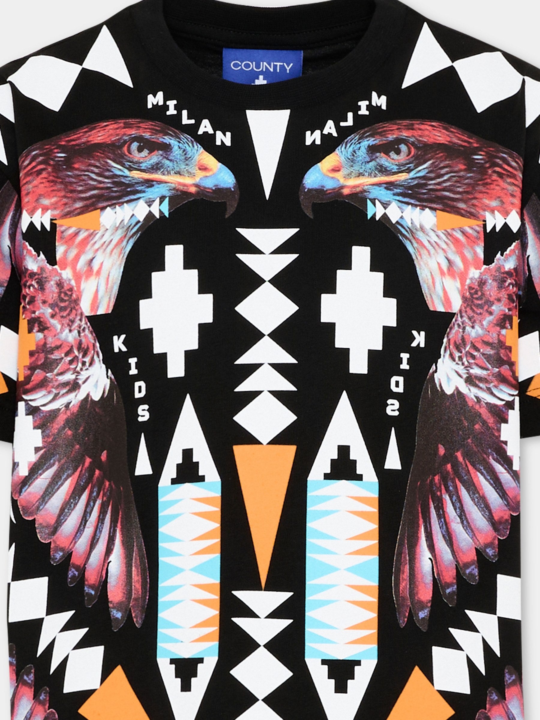 T-Shirt nera per bambino con stampa aquile,County Of Milan Kids,S6CMJBTH043 110