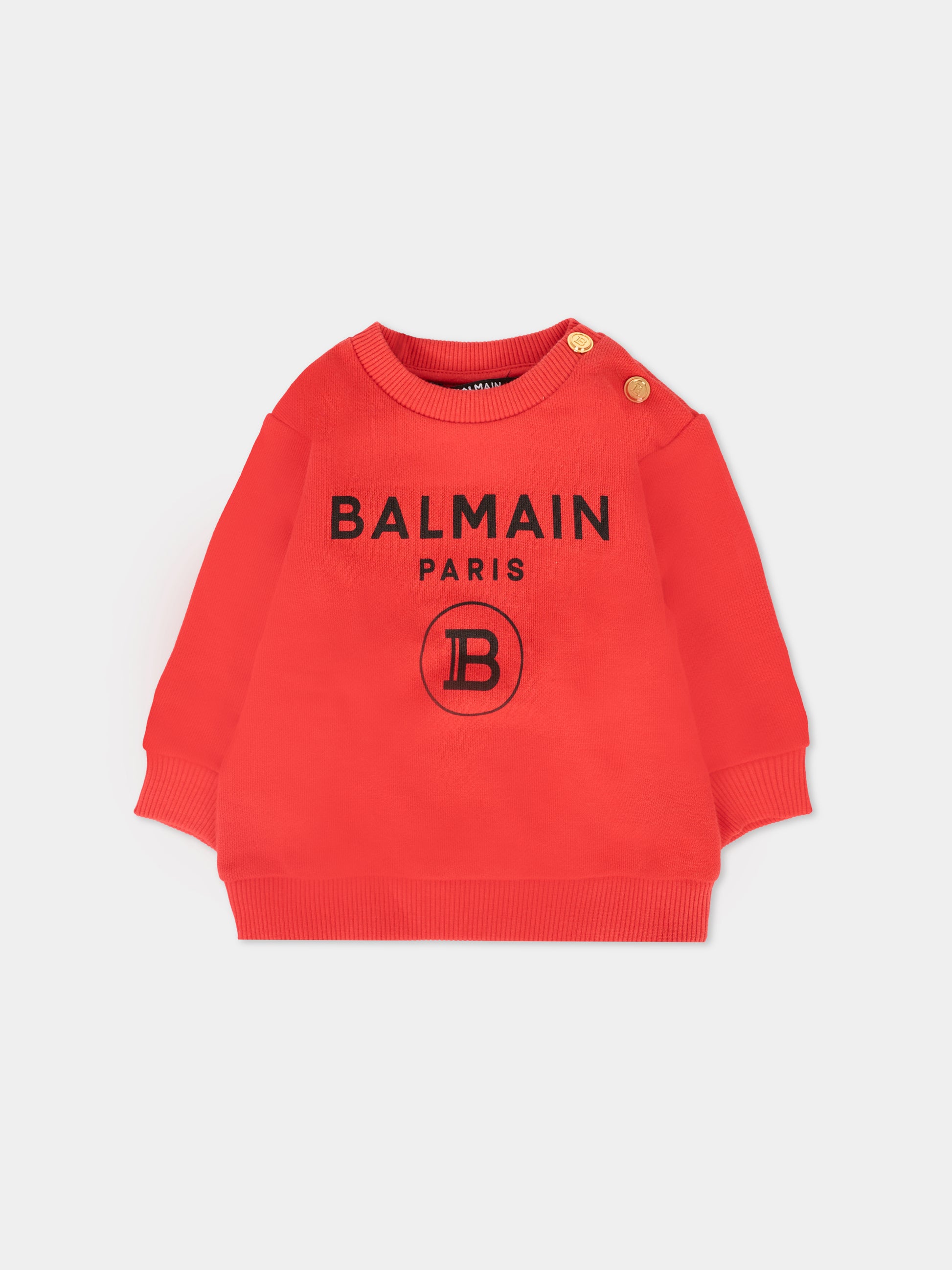 Felpa rossa per neonati con logo,Balmain Kids,6R4520 Z0001 414