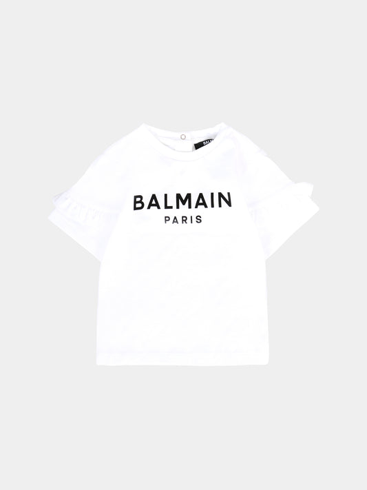 T-shirt bianca per neonati con logo nero,Balmain Kids,6R8001 Z0738 100NE
