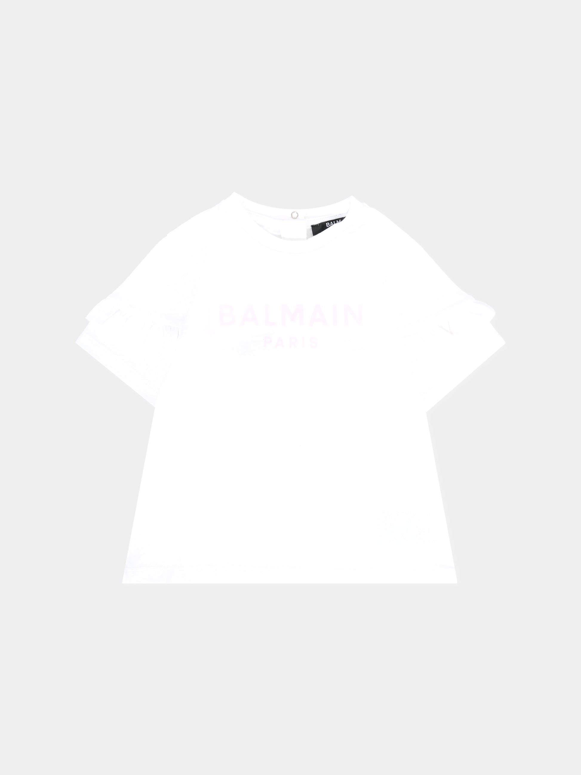 T-shirt bianca per neonata con logo rosa,Balmain Kids,6R8001 Z0738 100RS