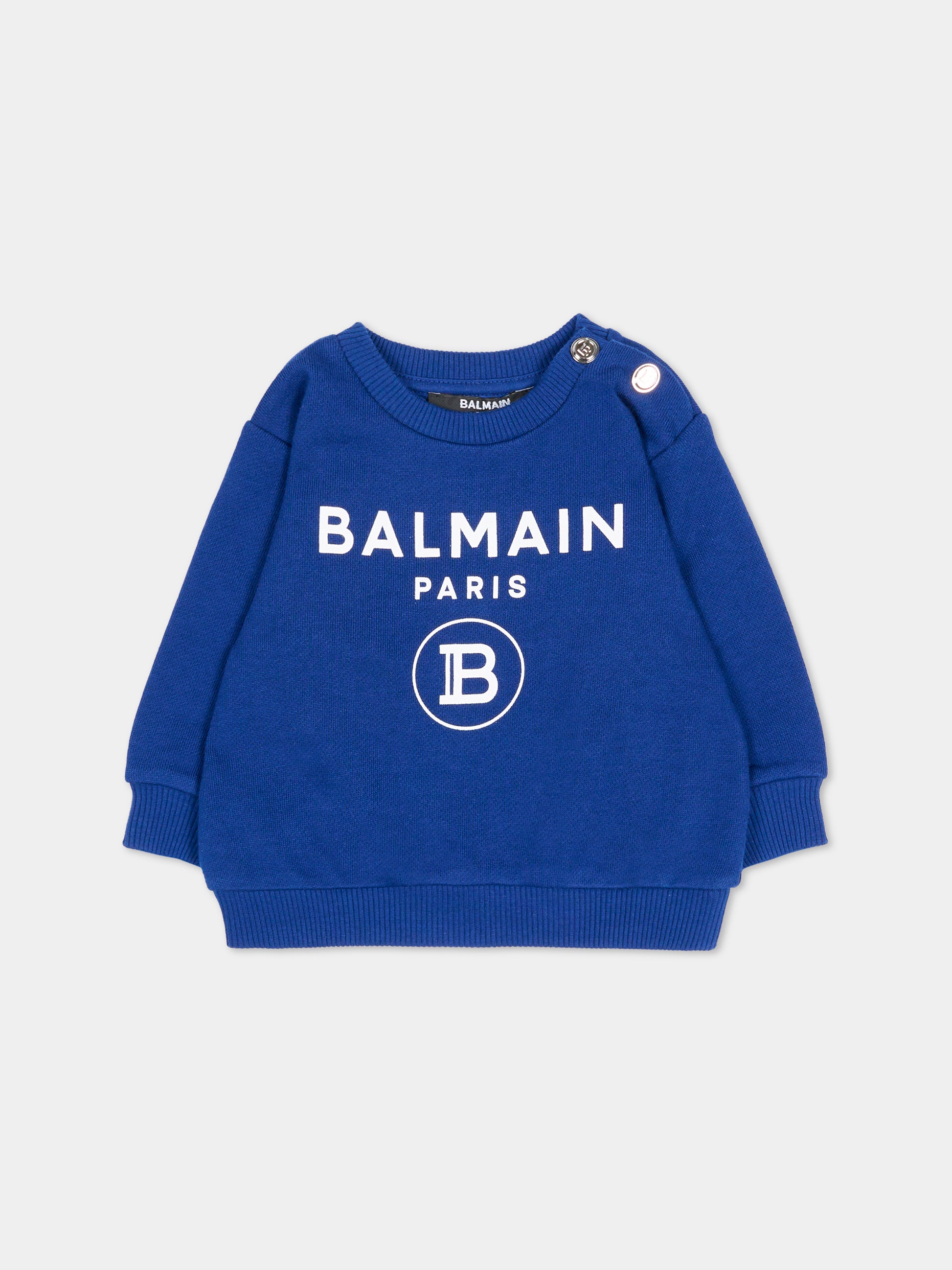 Felpa blu per neonato con loghi bianchi,Balmain Kids,6R4520 Z0001 624BC