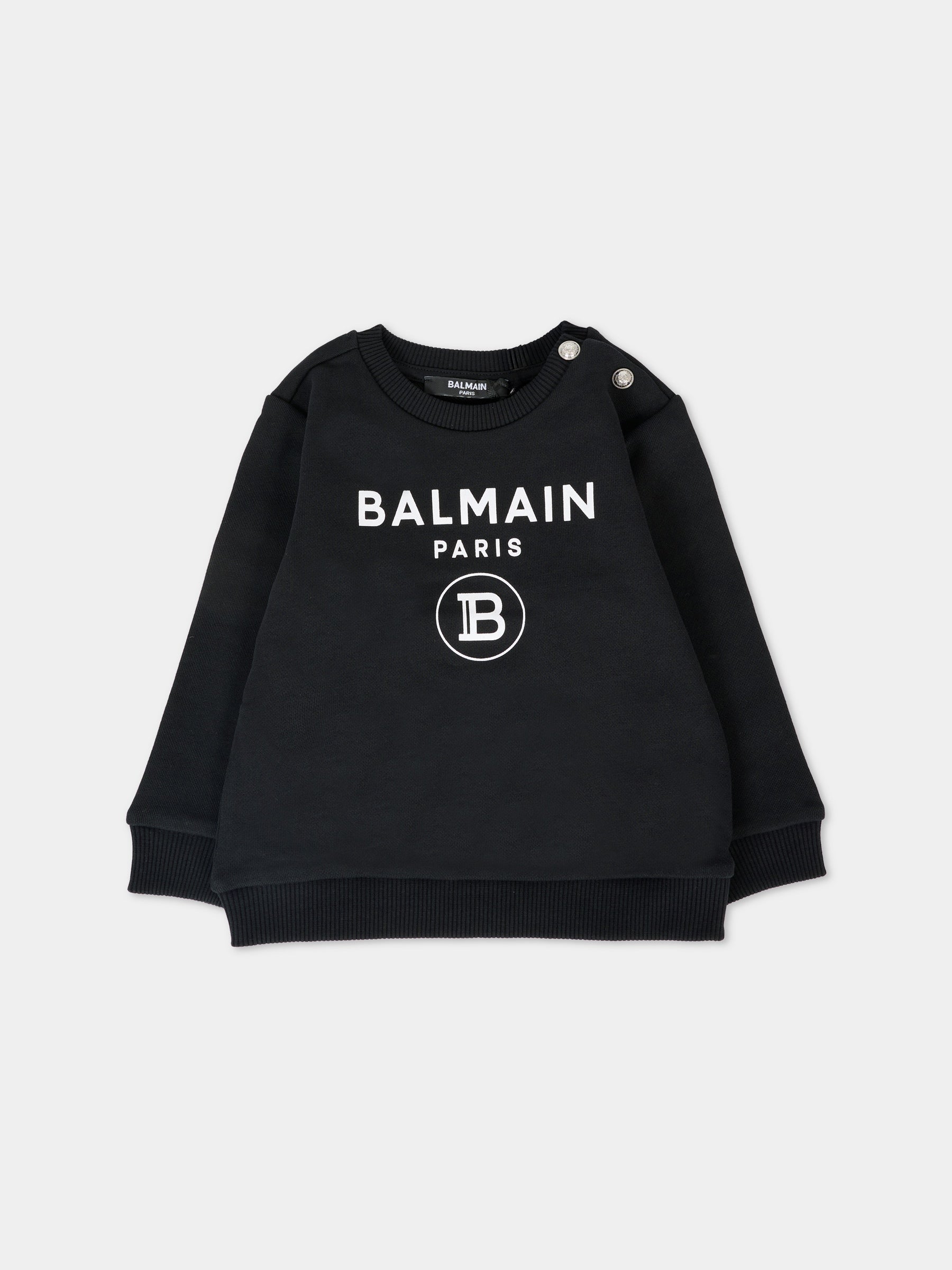 Felpa nera per neonati con logo,Balmain Kids,6R4520 Z0001 930BC