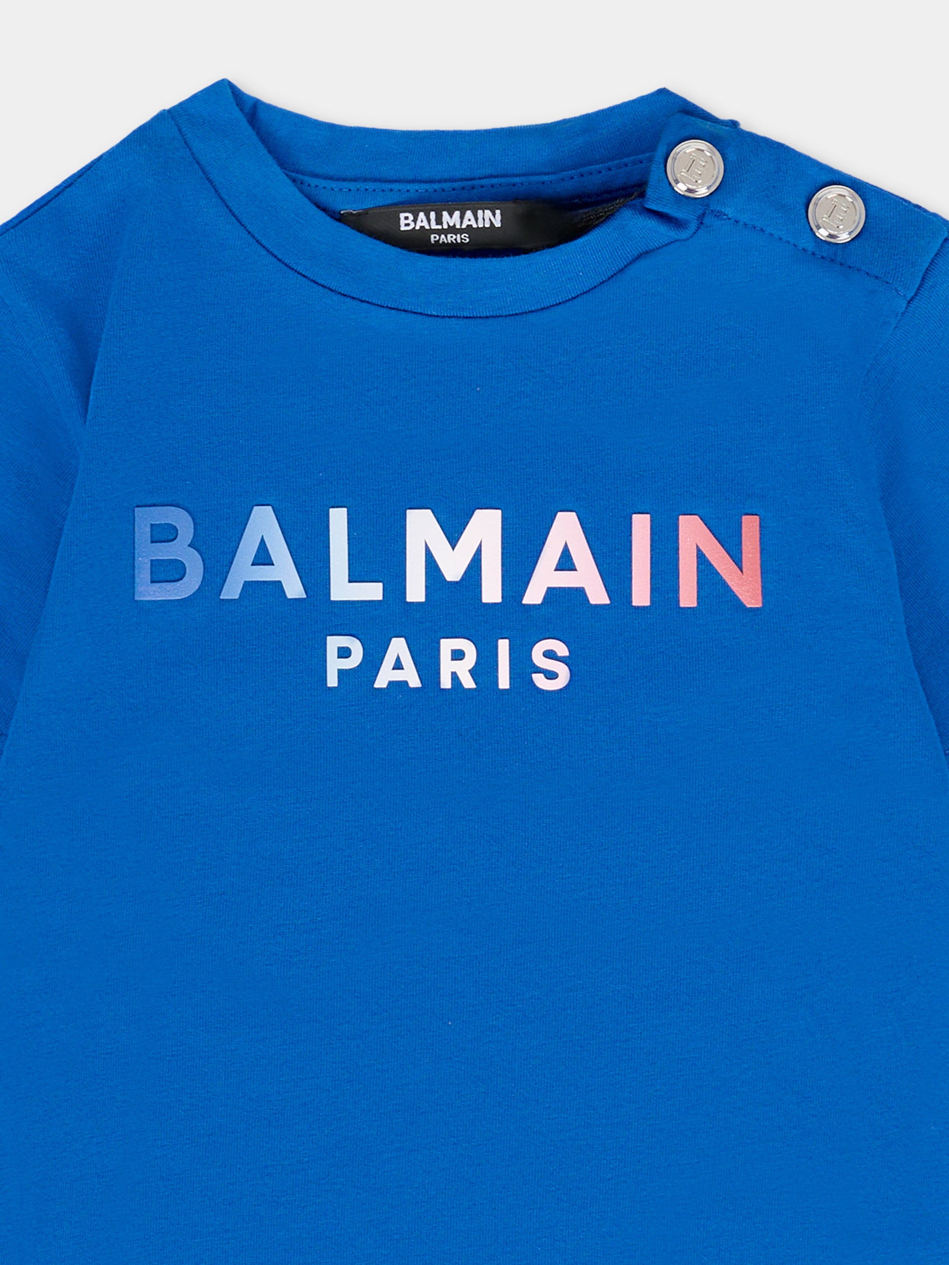 T-shirt blu per neonato con logo multicolor,Balmain Kids,6R8561 Z0057 612