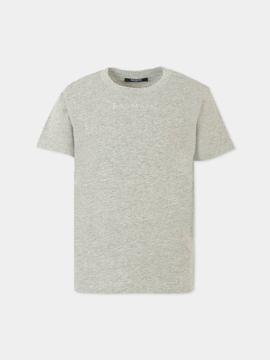 T-shir grigia per bambini con logo argentato,Balmain Kids,BT8Q41 Z0207 904