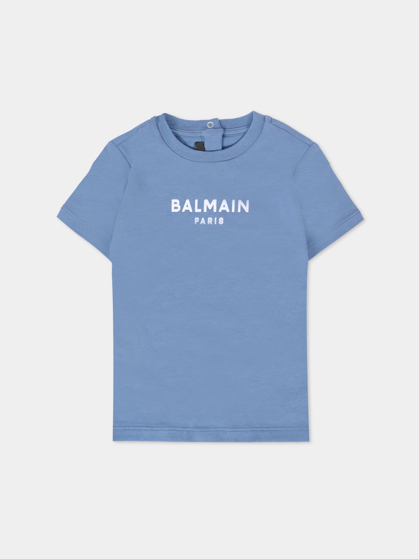 T-shirt blu per neonati con logo bianco,Balmain Kids,BT8571 Z0116 668
