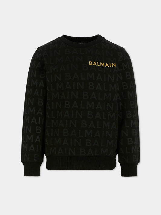 Felpa nera per bambini con logo,Balmain Kids,BT4P90 Z1524 930NE