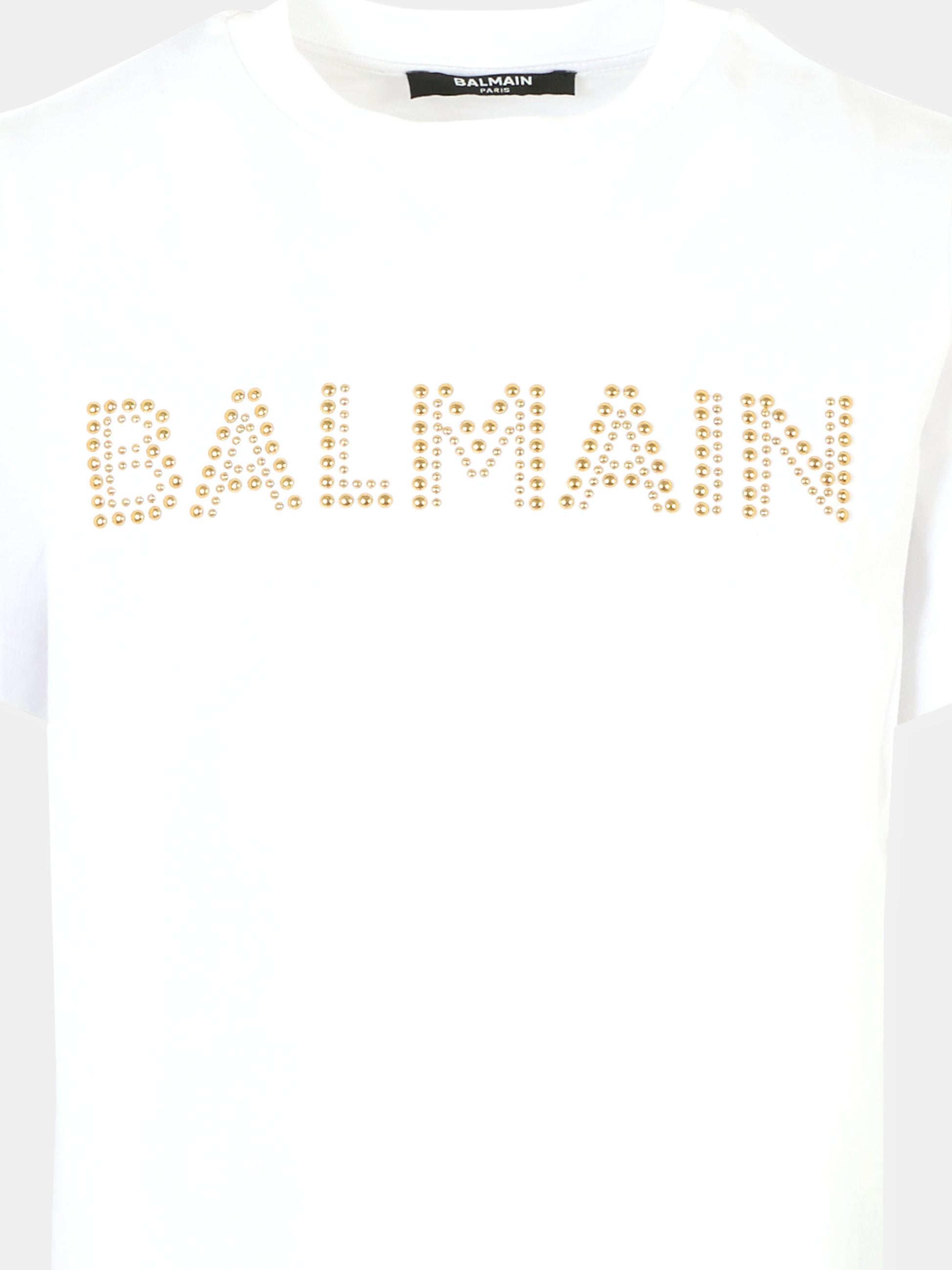 T-shirt bianca per bambina con logo,Balmain Kids,BT8Q51 J0177 100OR