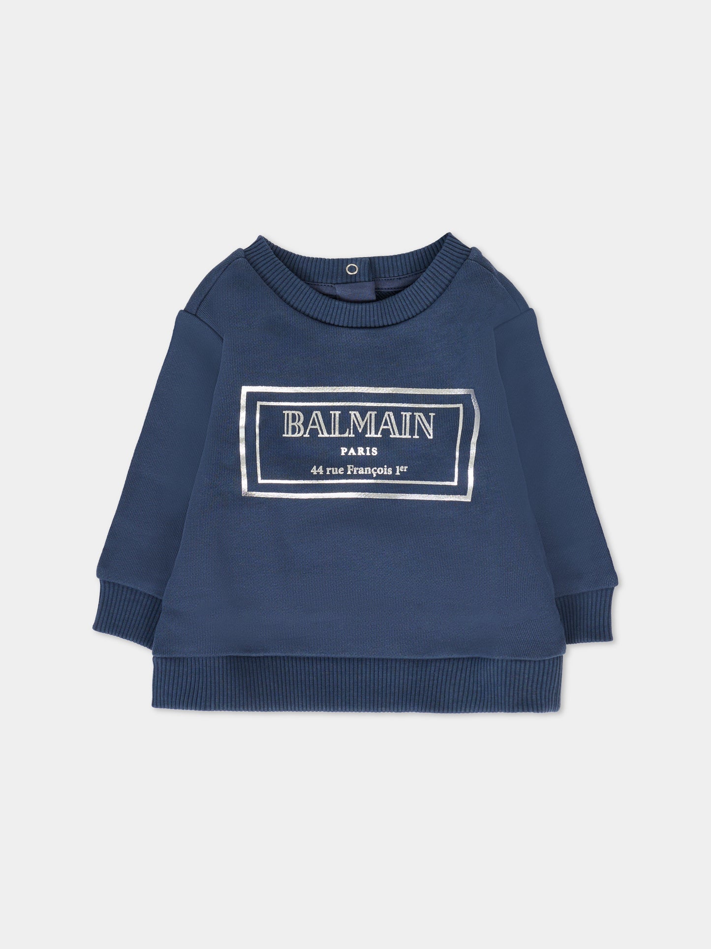 Felpa blu per neonato con logo argentato,Balmain Kids,BT4610 Z0081 649AG