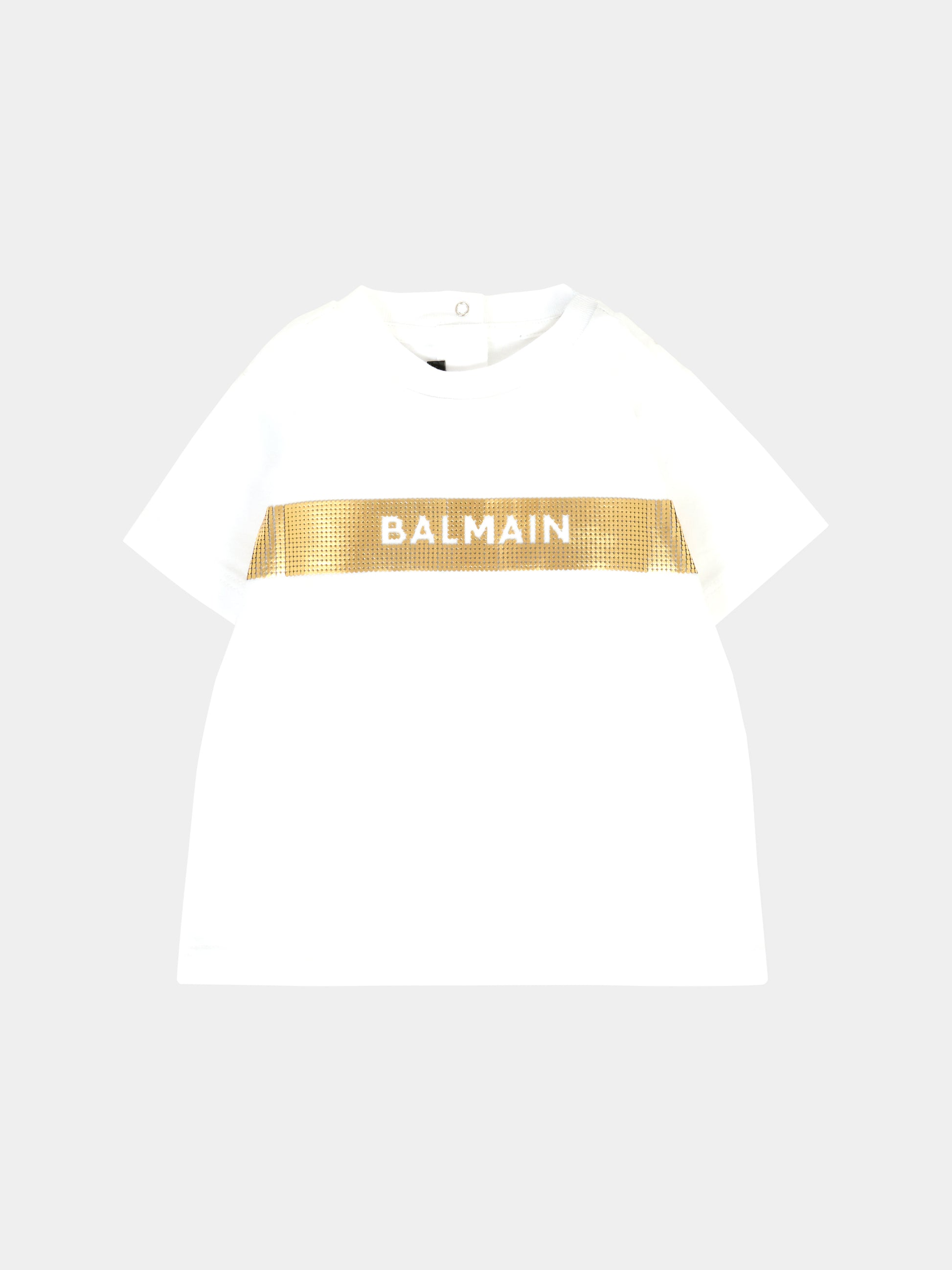 T-shirt bianca per neonati con logo,Balmain Kids,BT8641 Z0082 100OR