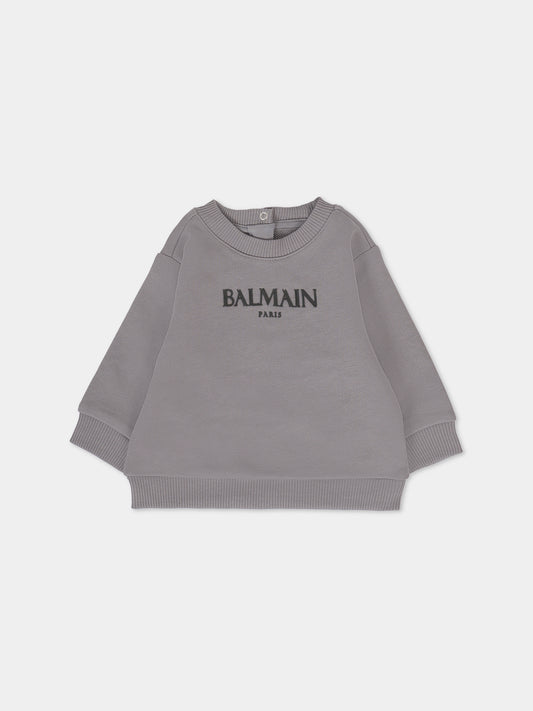 Felpa grigia per neonato con logo,Balmain Kids,BT4640 Z1753 917