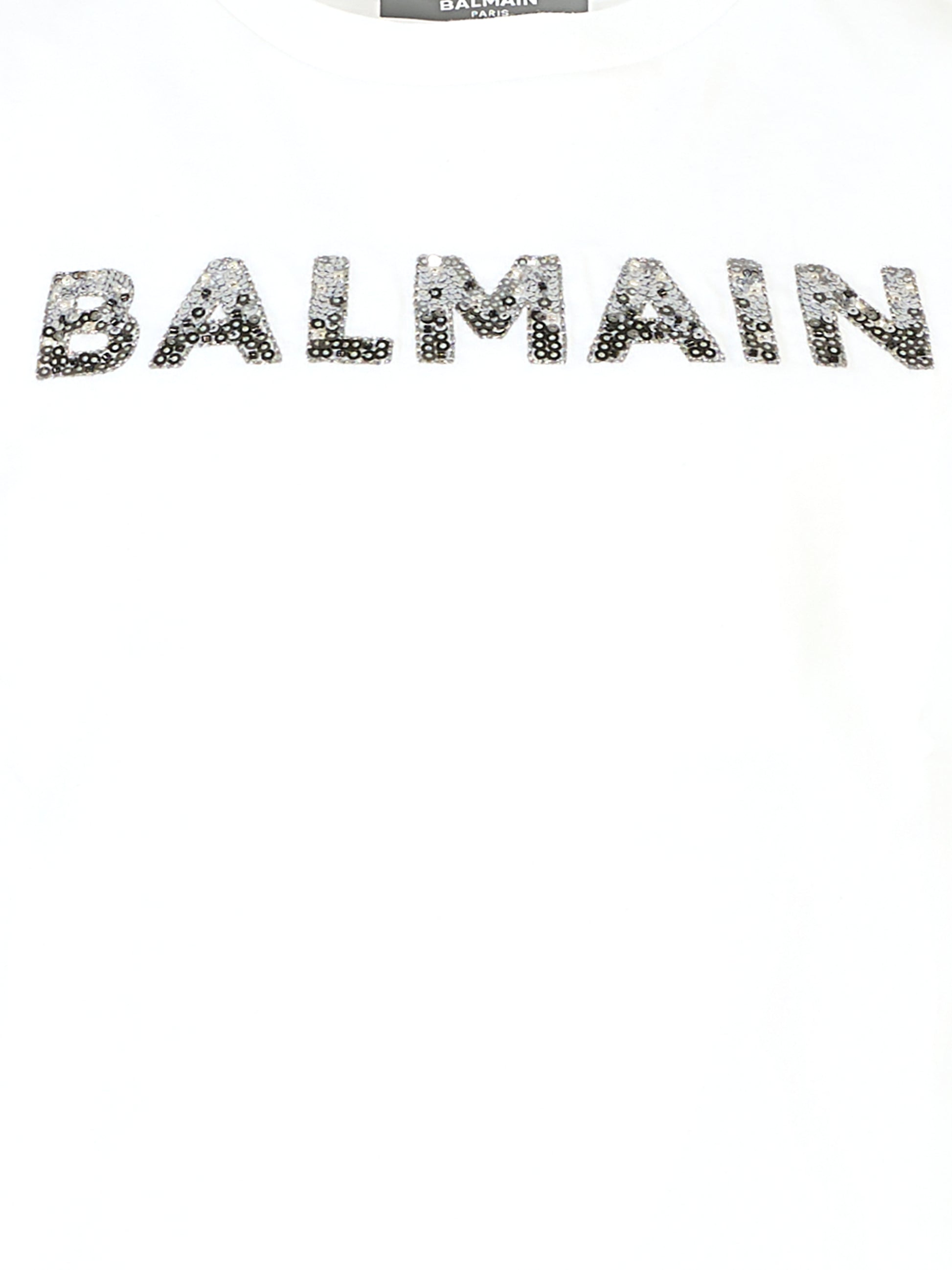 T-shirt bianca per bambina con paillettes,Balmain Kids,BT8C31 J0177 100NE