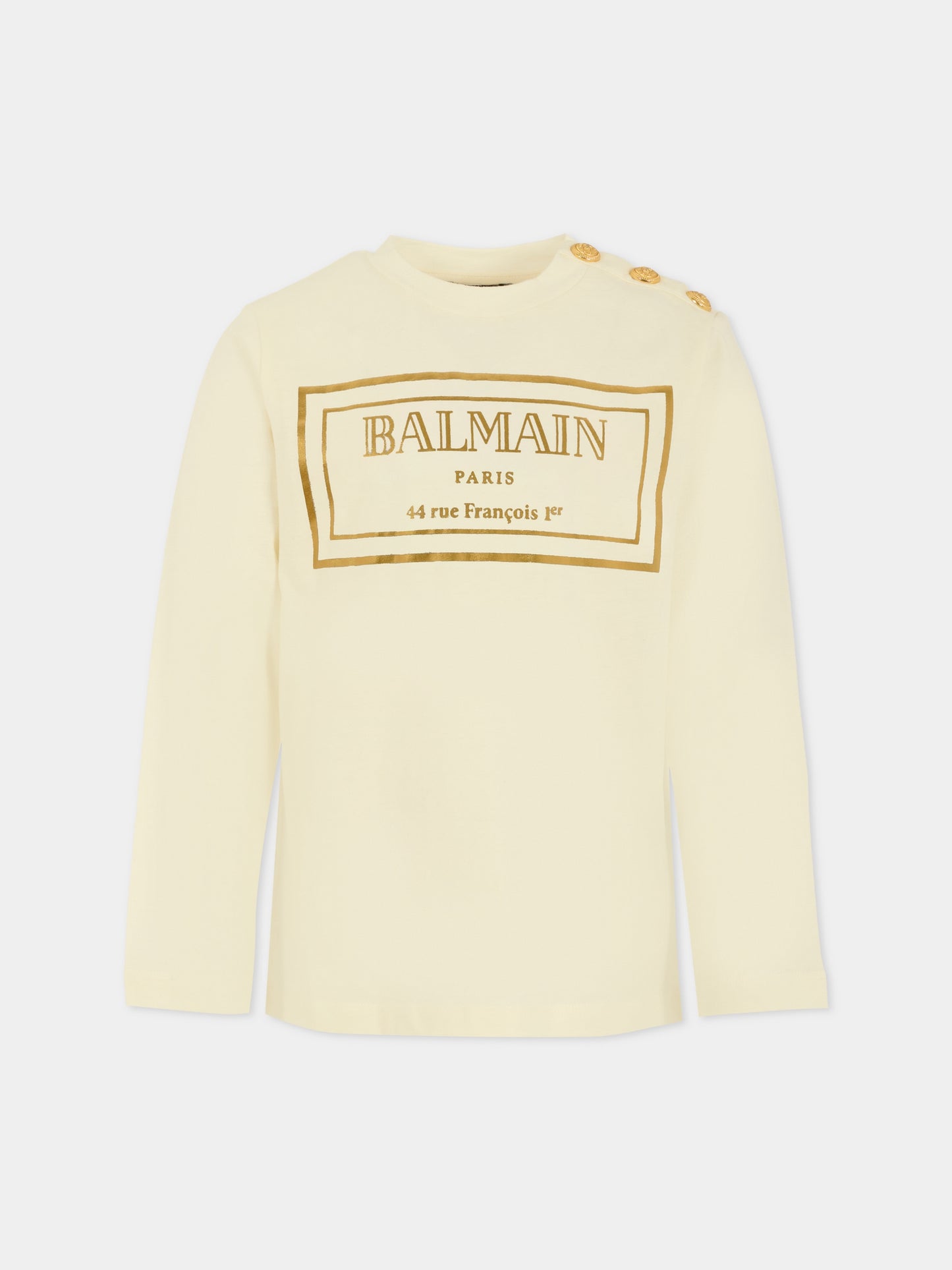 T-shirt avorio per bambini con logo,Balmain Kids,BT8R70 Z1764 102OR