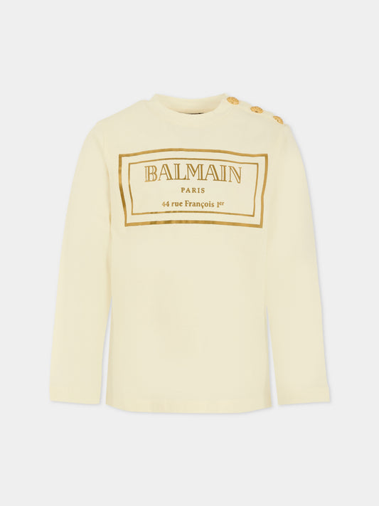 T-shirt avorio per bambini con logo,Balmain Kids,BT8R70 Z1764 102OR
