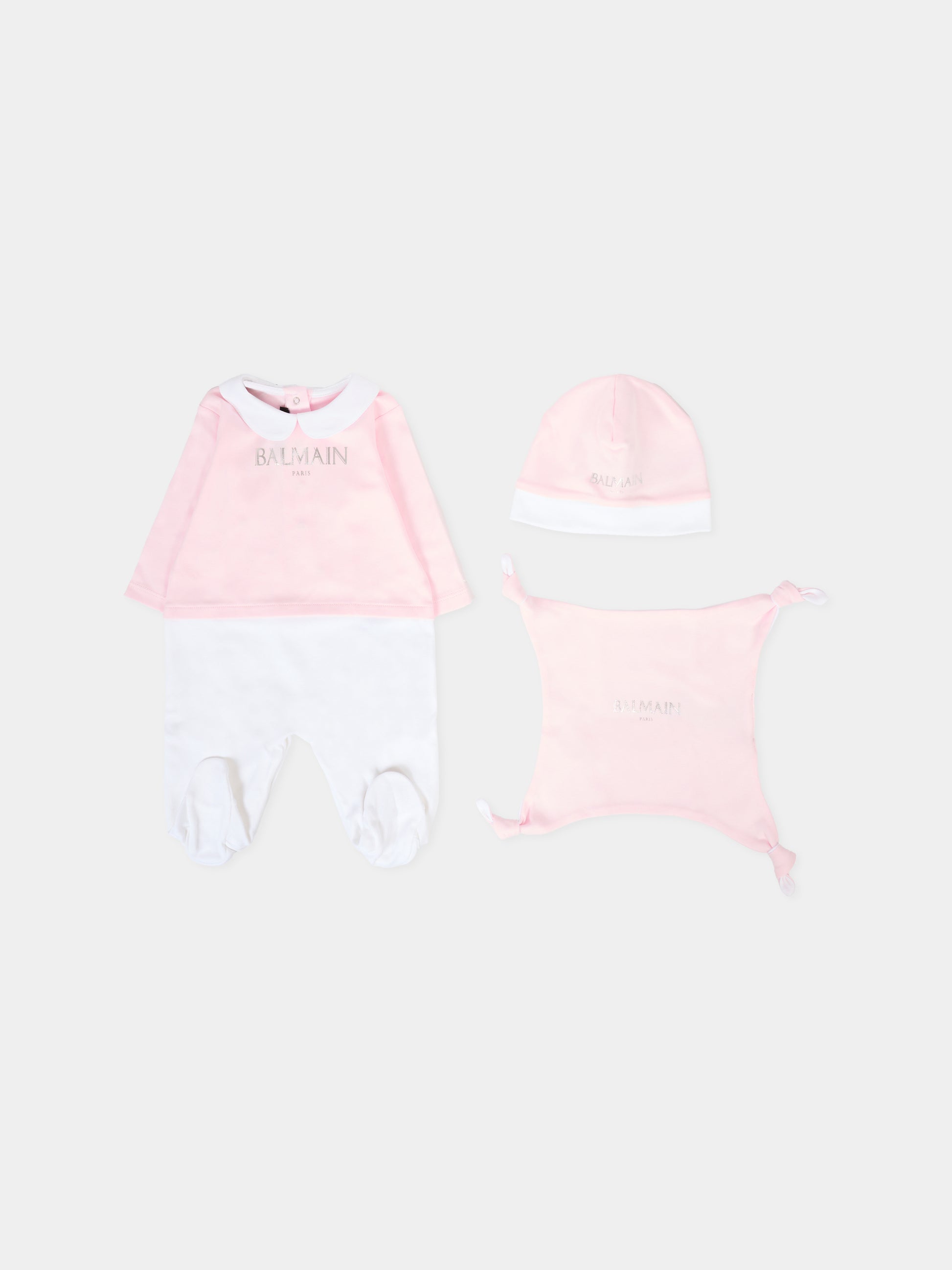 Set rosa per neonata con logo,Balmain Kids,BTB630 Z1769 540BC