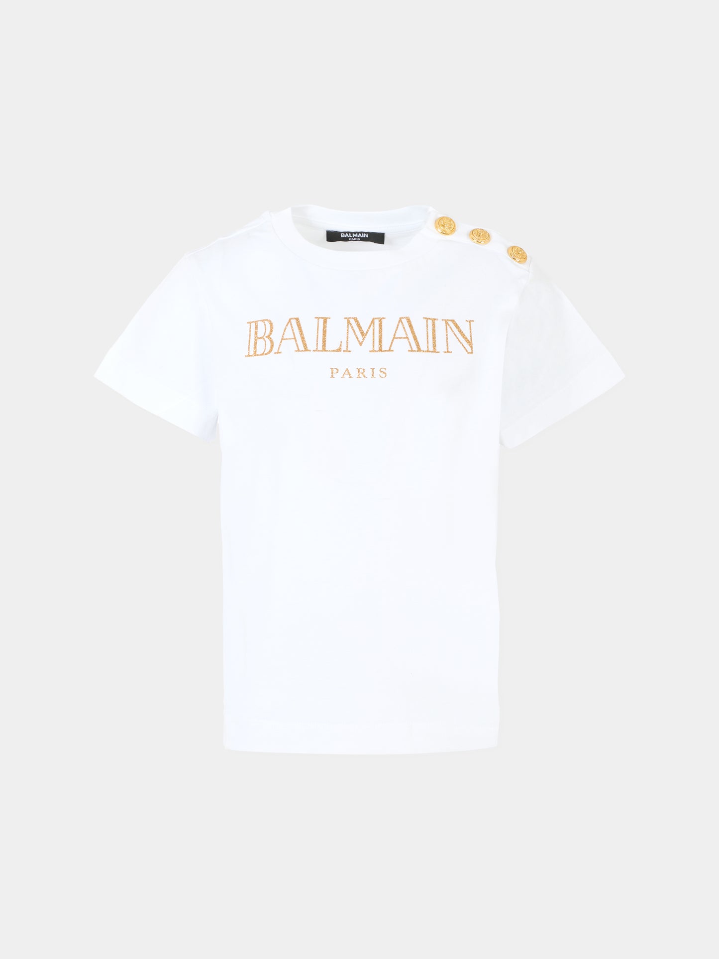 T-shirt bianca per bambina con logo dorato,Balmain Kids,BV8B71 Z0082 100OR