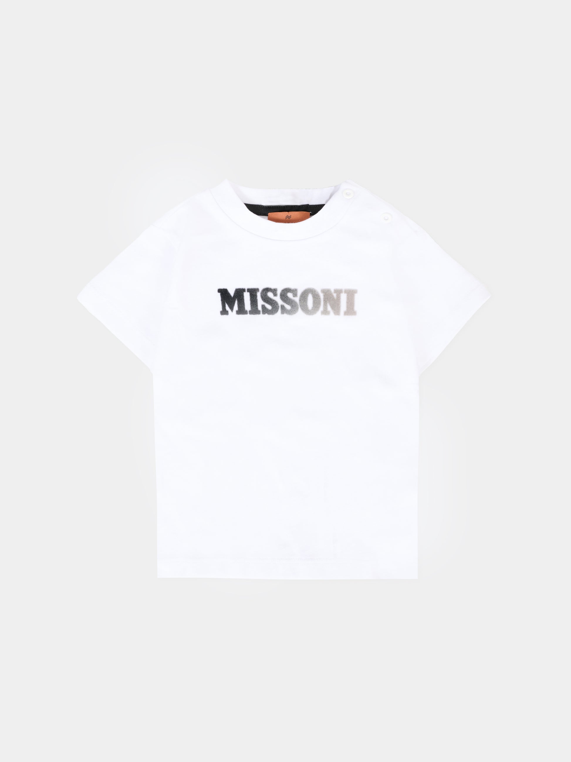 T-shirt bianca per neonato con logo,Missoni,MT8501 Z0082 100NE