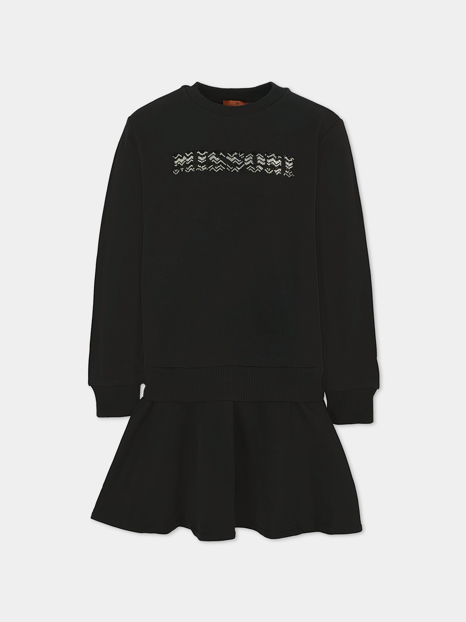 Vestito nero per bambina con logo di strass,Missoni,MT1C30 F0061 930