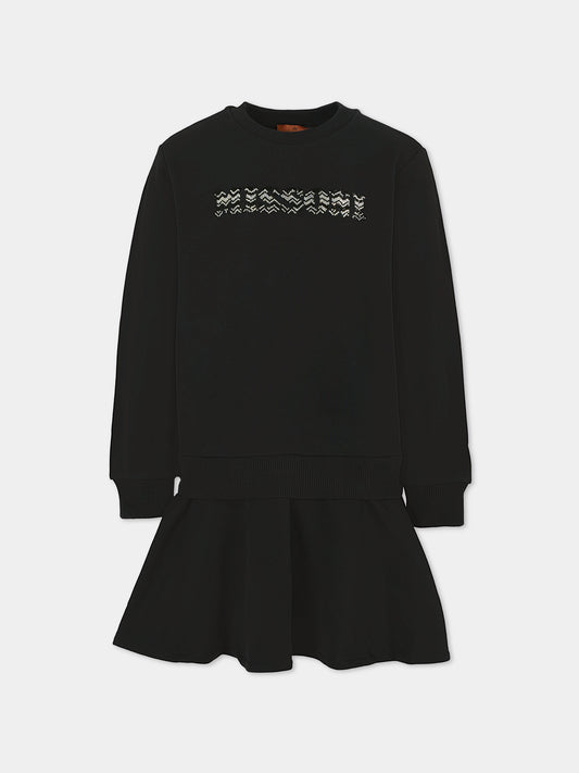 Vestito nero per bambina con logo di strass,Missoni,MT1C30 F0061 930