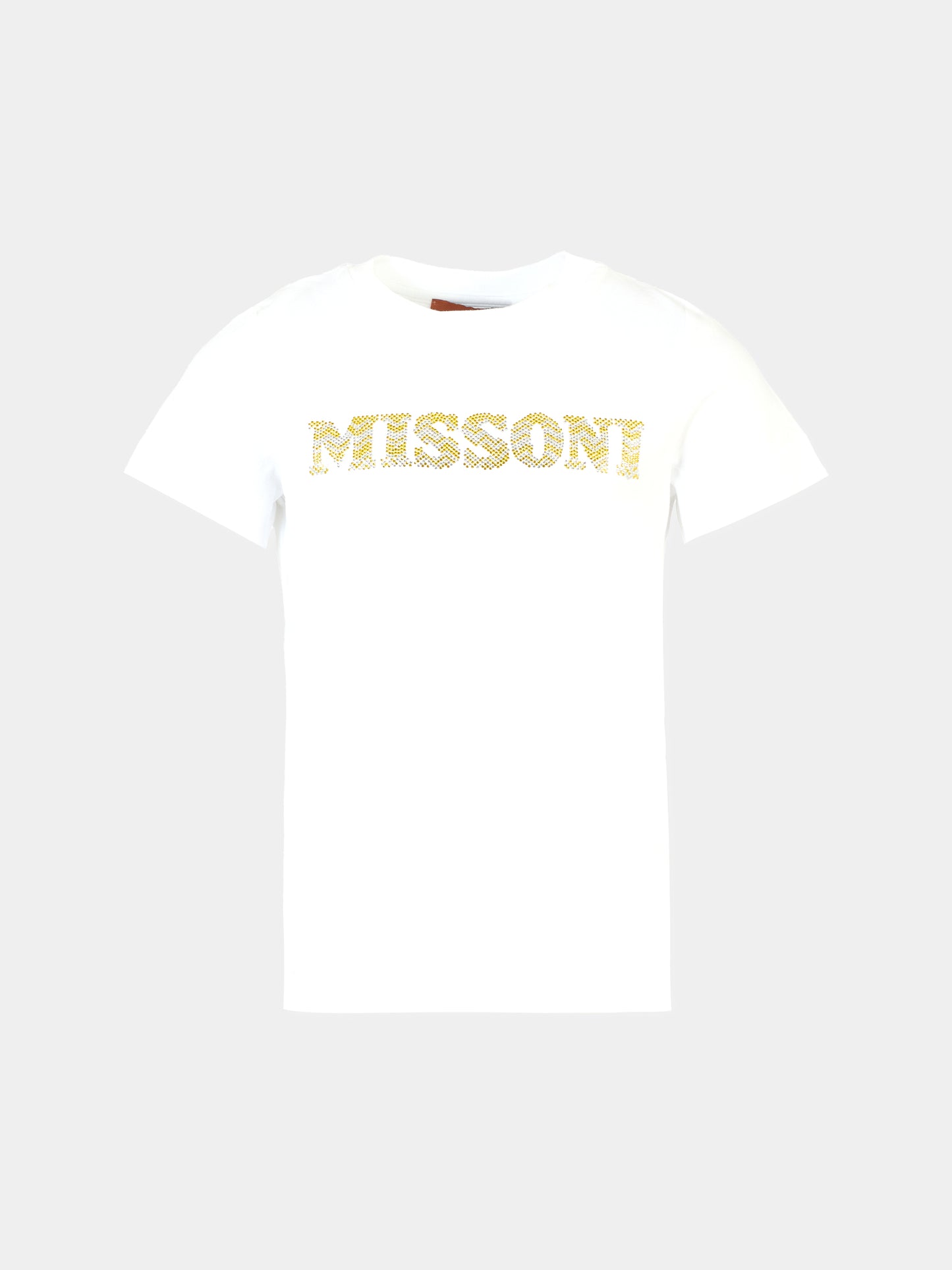 T-shirt bianca per bambina con logo giallo,Missoni,MT8A91 J0177 100GL