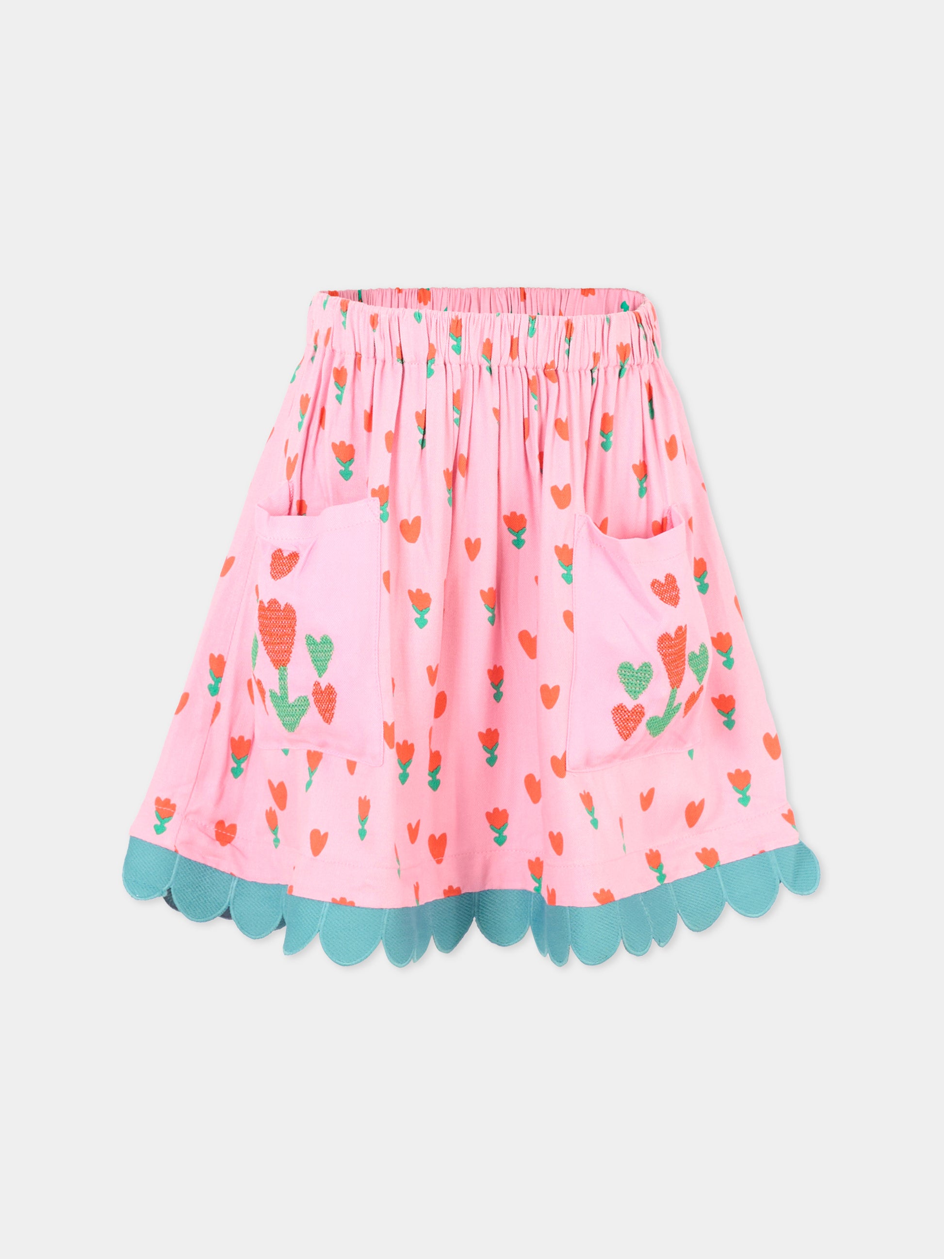 Gonna rosa per bambina con fiori rossi,Stella Mccartney Kids,TT7A71 Z1243 547MC