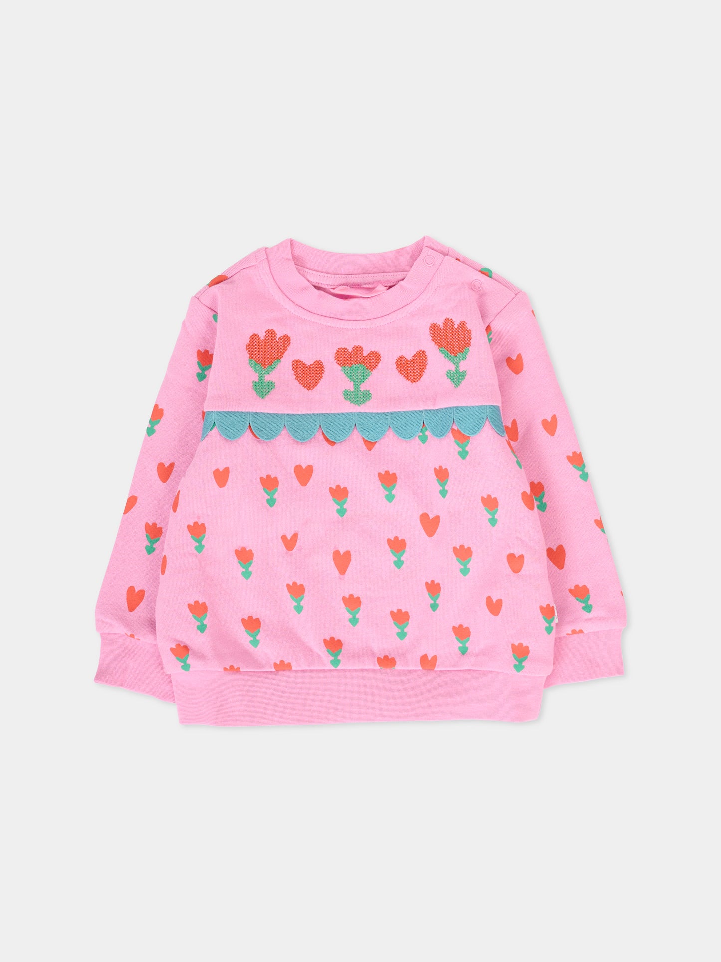 Felpa rosa per neonata con fiori rossi,Stella Mccartney Kids,TT4000 Z1269 547MC