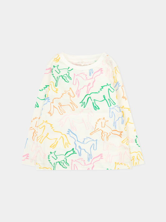 T-shirt bianca per neonata con cavalli,Stella Mccartney Kids,TV8120 Z2408 101MC