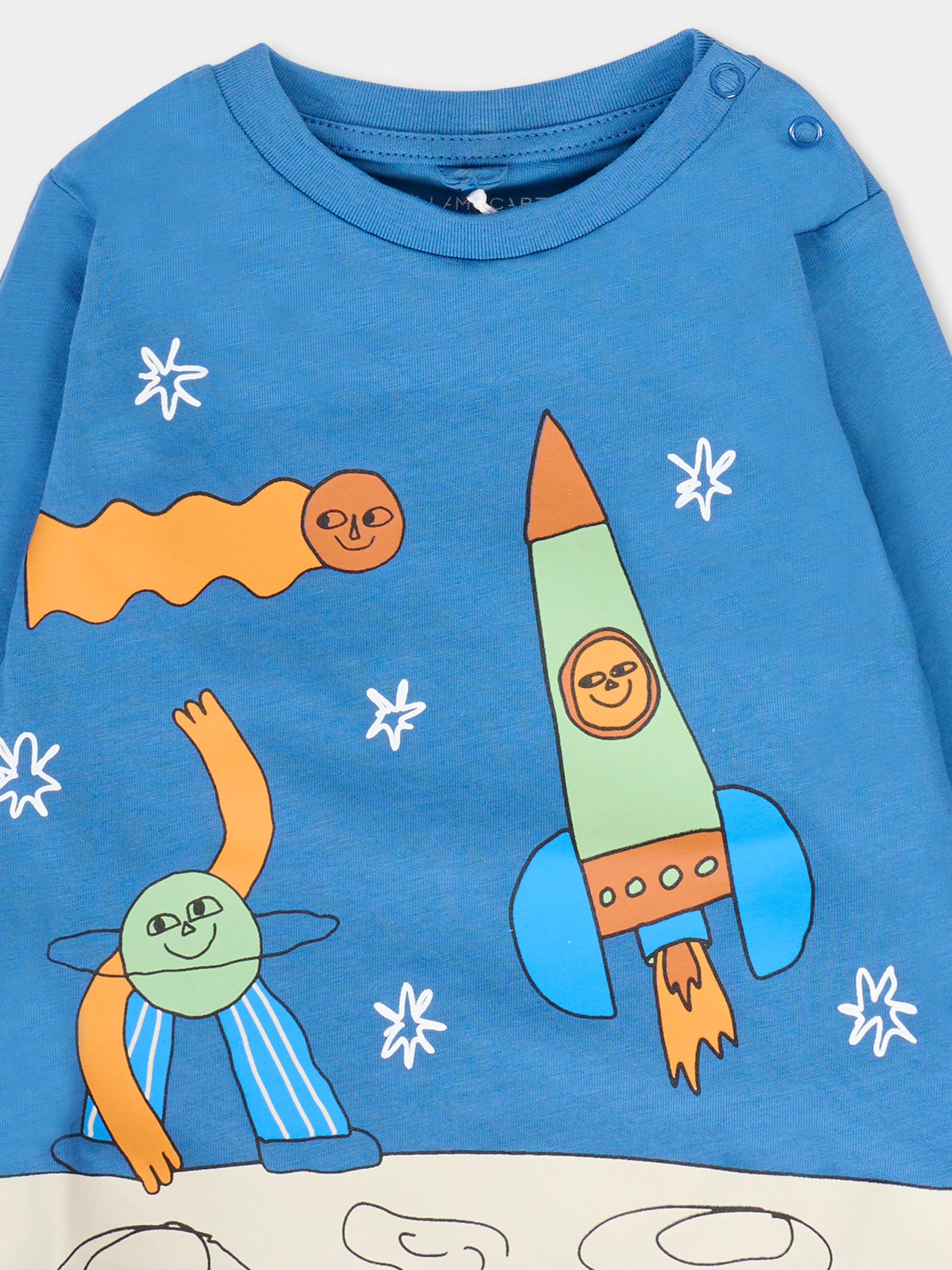 T-shirt blu per neonato con stampa spazio,Stella Mccartney Kids,TV8500 Z0434 999