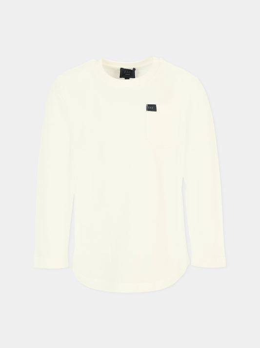 T-shirt avorio per bambino con patch,Fay Kids,FT8P20 Z0761 101