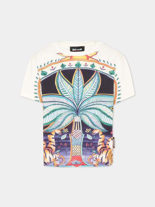 T-shirt multicolor per bambino con stampa giungla,Just Cavalli Kids,JBP26077TS INDIA DIGITAL
