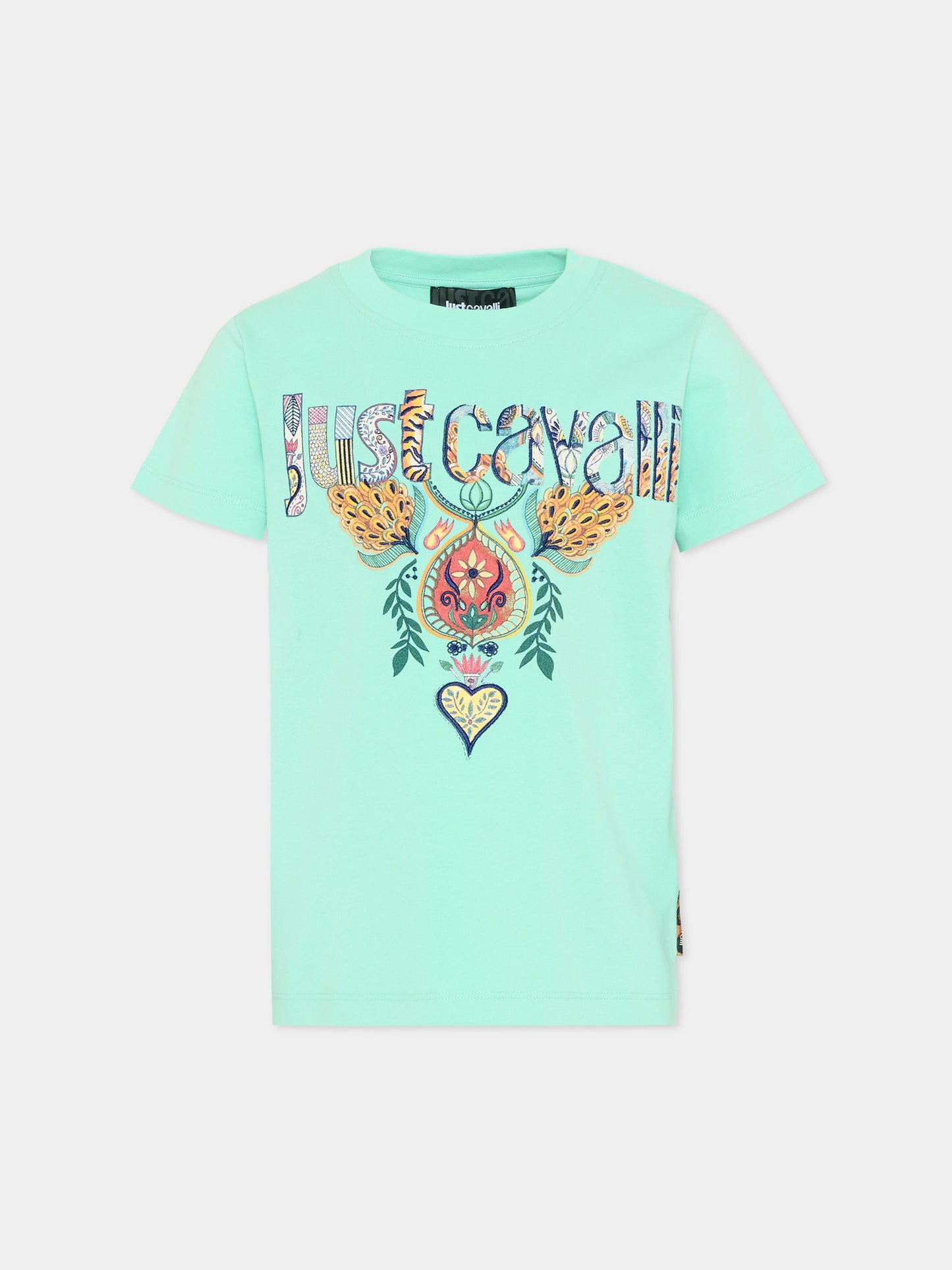 T-shirt azzurra per bambino con logo,Just Cavalli Kids,JBP26066TS GREEN OCEAN WAVE