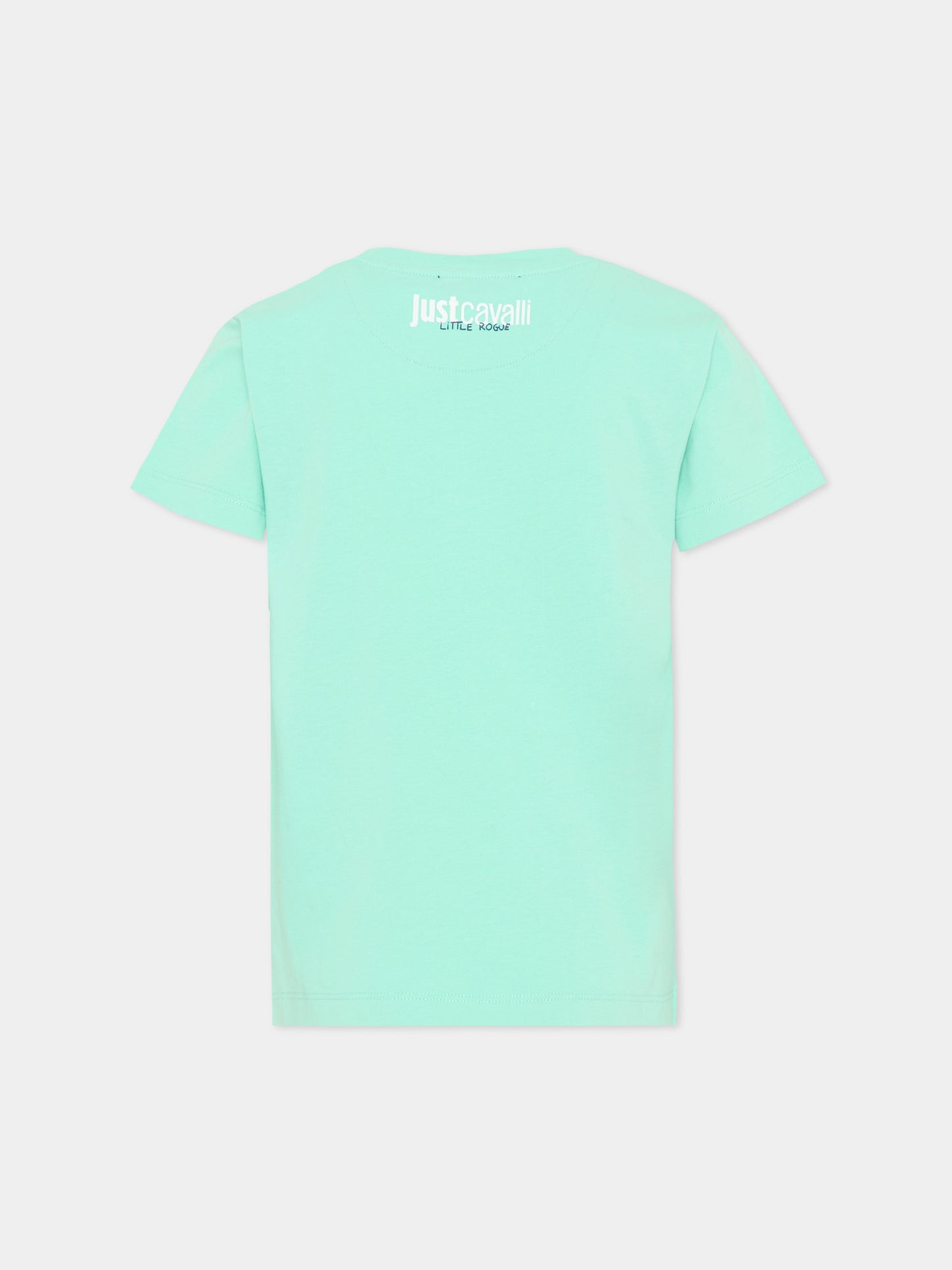 T-shirt azzurra per bambino con logo,Just Cavalli Kids,JBP26066TS GREEN OCEAN WAVE