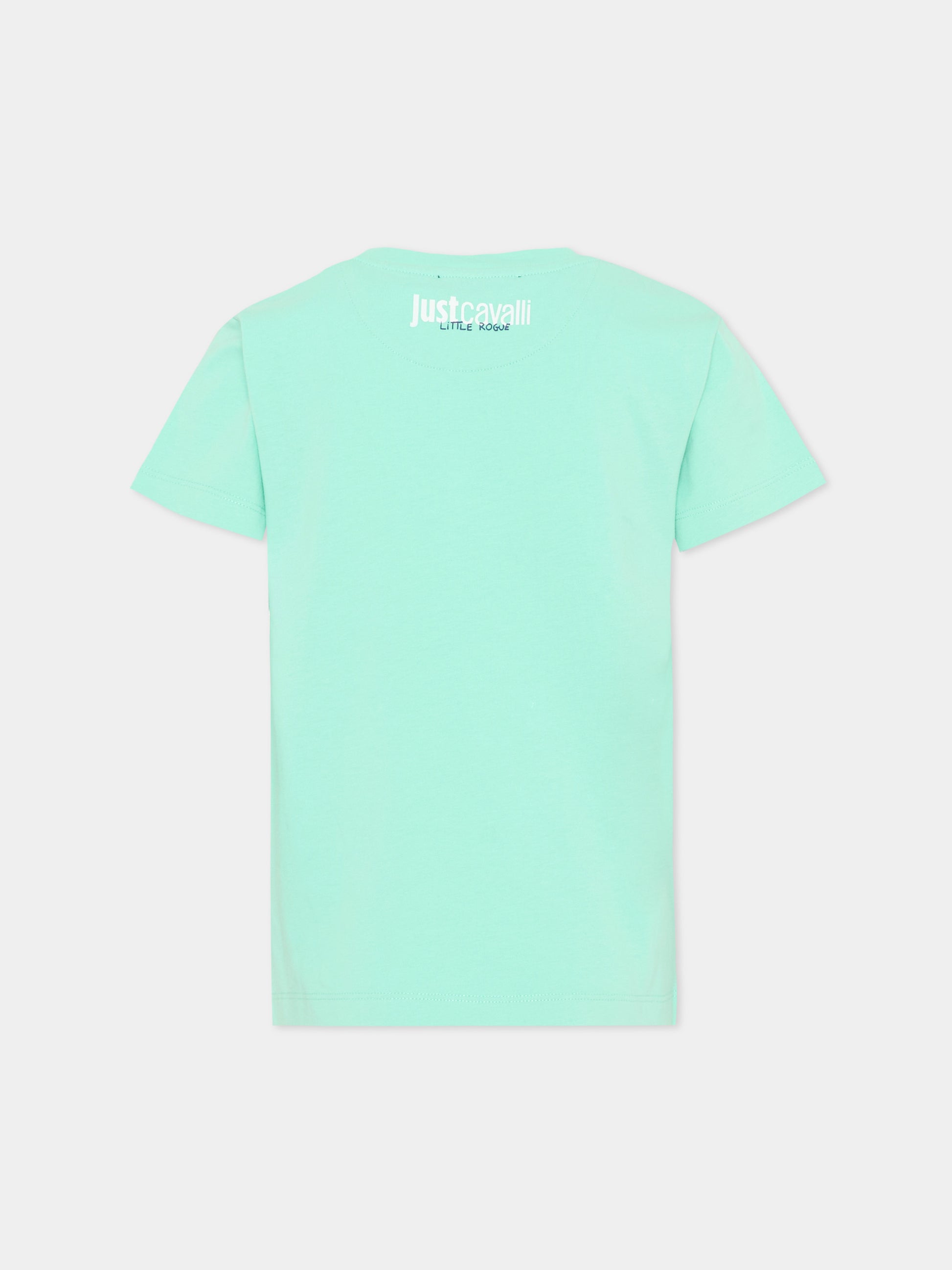 T-shirt azzurra per bambino con logo,Just Cavalli Kids,JBP26066TS GREEN OCEAN WAVE