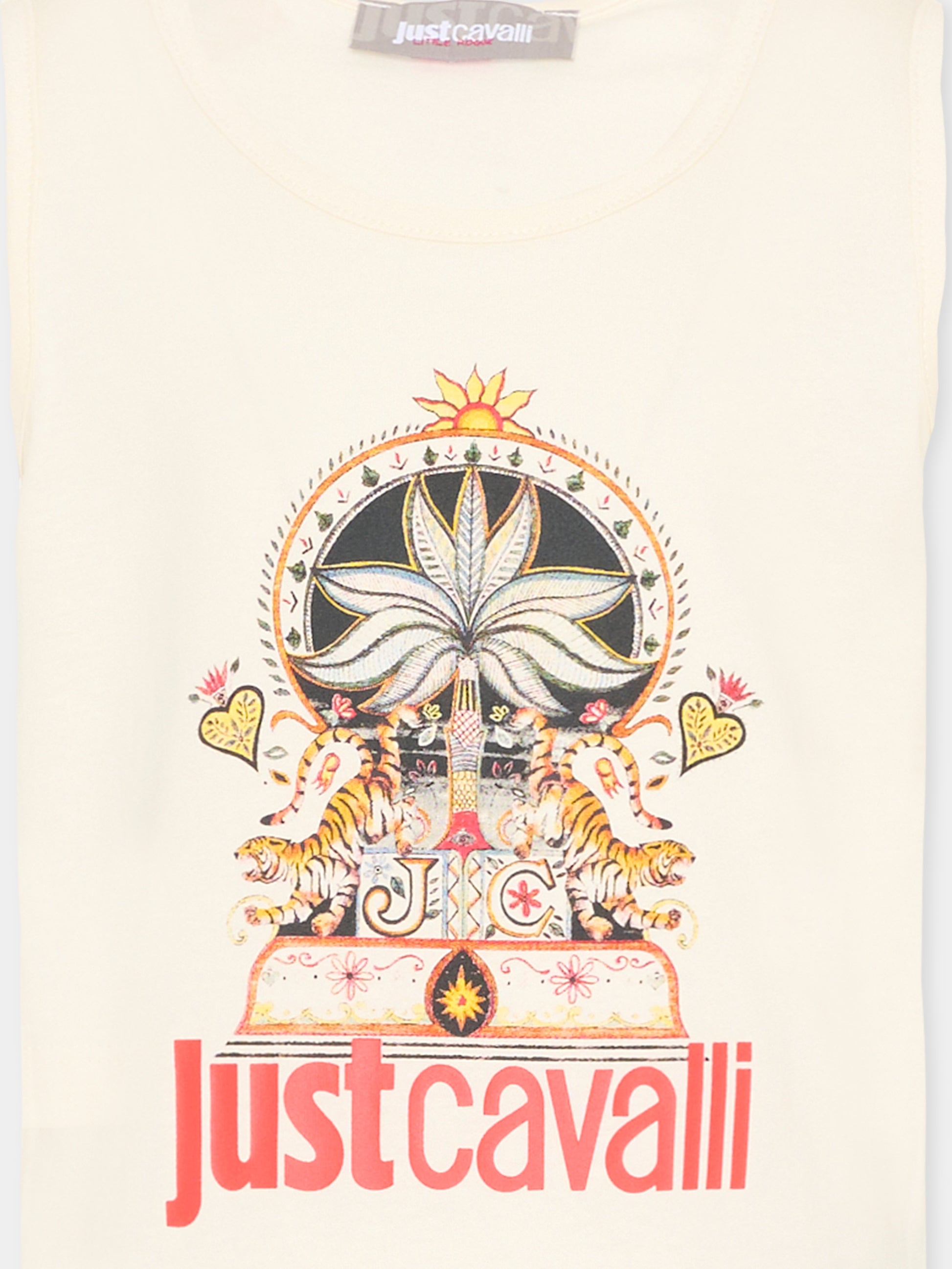 Canotta avorio per bambina con stampa tigri,Just Cavalli Kids,JGP26124CN PRISTINE