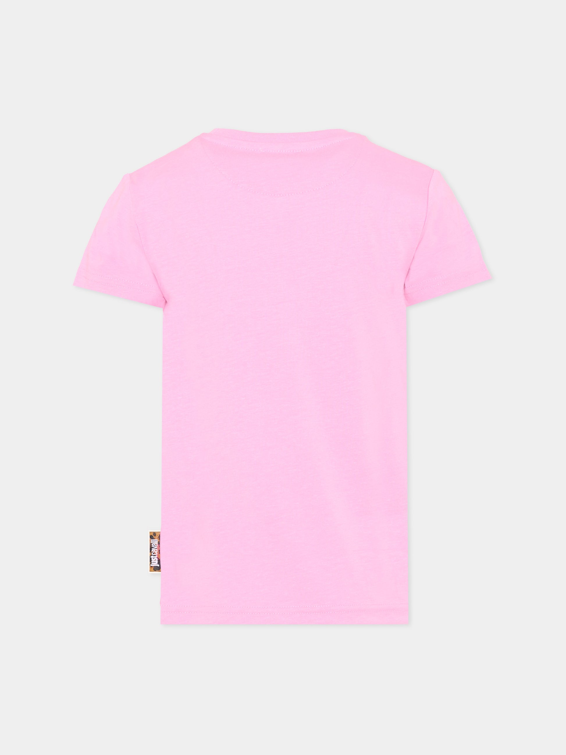 T-shirt rosa per bambina con logo,Just Cavalli Kids,JIP26029TS PINK BEGONIA