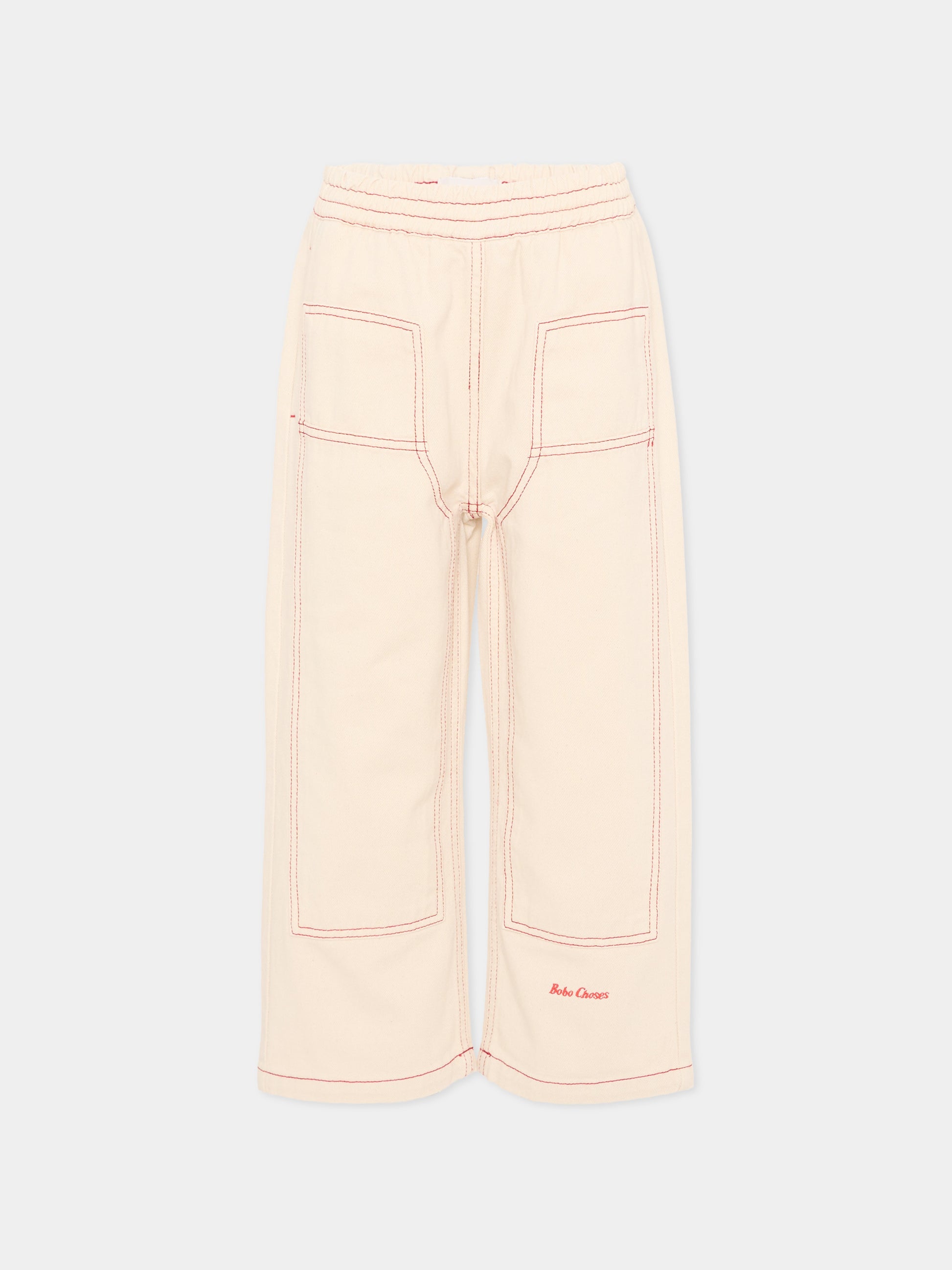 Jeans beige per bambini con logo,Bobo Choses,B126AC094