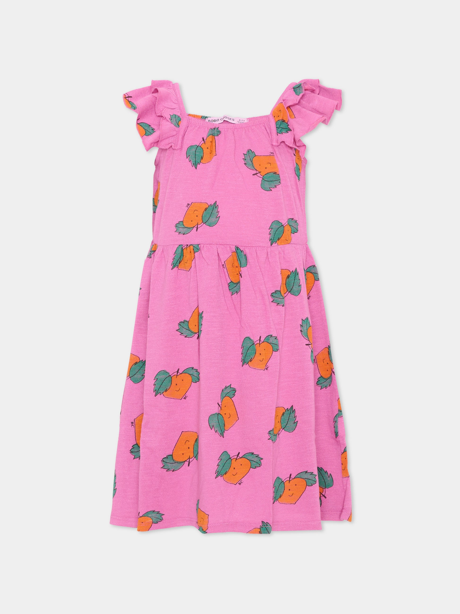 Vestito viola per bambina con stampa mandarini,Bobo Choses,B126AC101