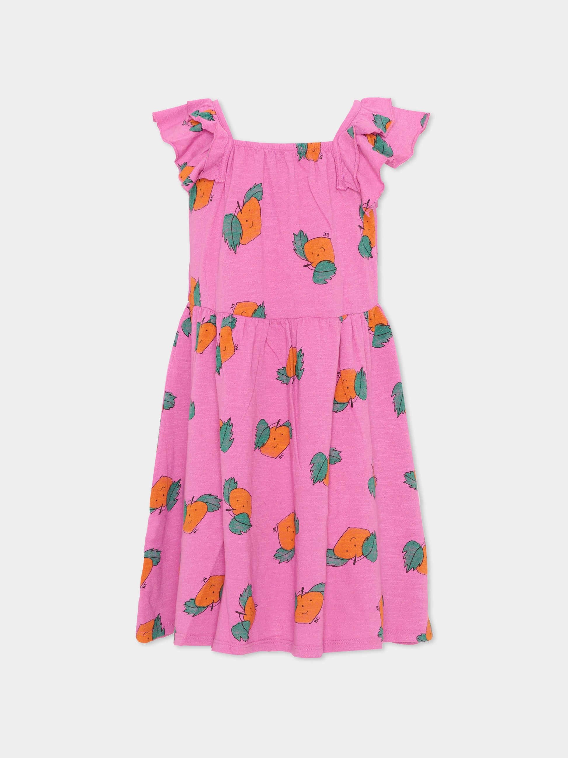 Vestito viola per bambina con stampa mandarini,Bobo Choses,B126AC101