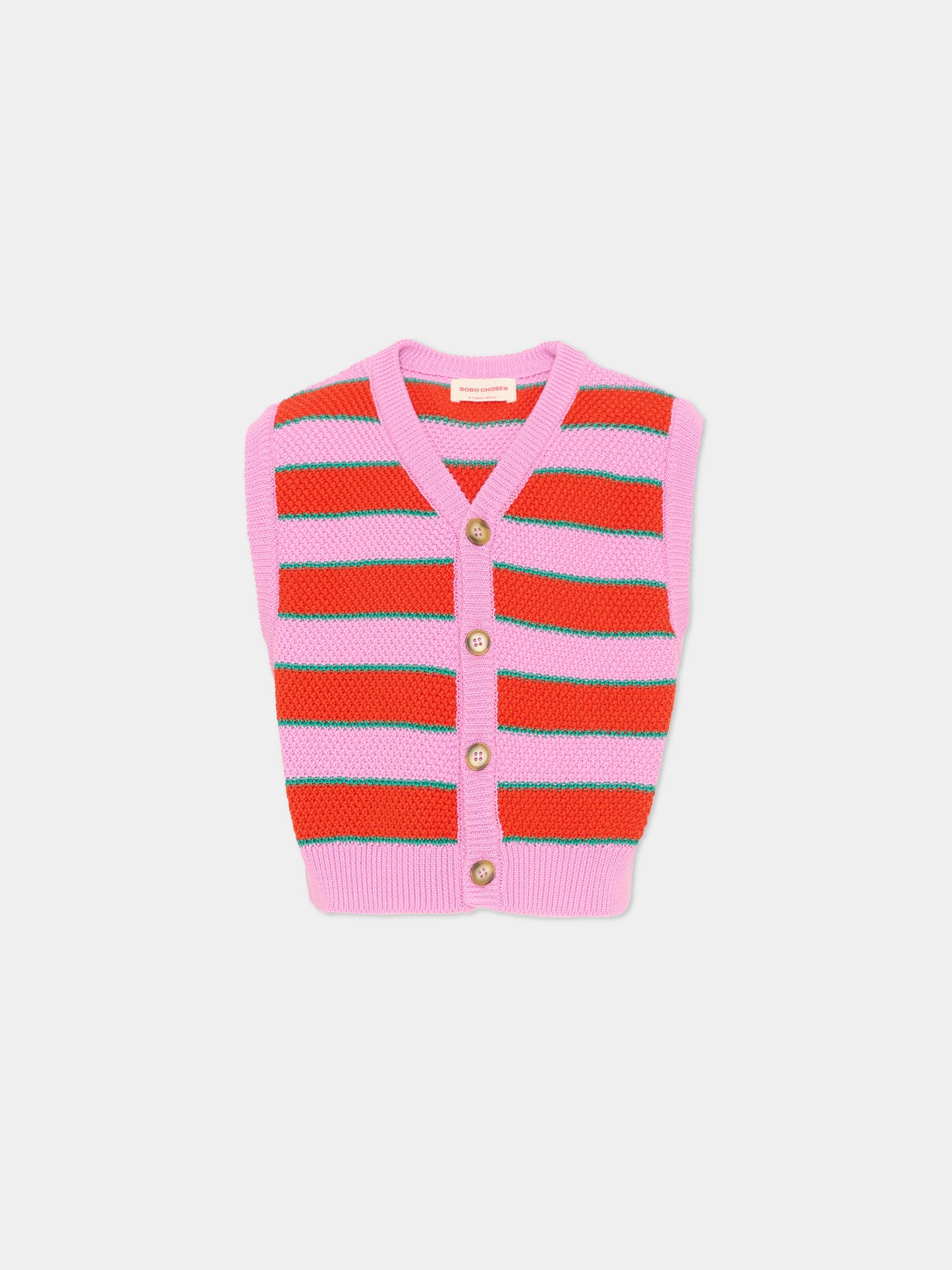 Maglia gilet multicolor a righe per bambina,Bobo Choses,B126AC116