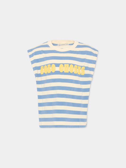 Canotta blu a righe per bambino con logo,Bobo Choses,B126AC140