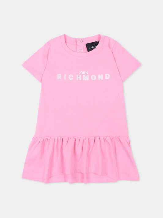 Vestito rosa per neonata con logo,Richmond,RIP26034VE PINK BEGONIA