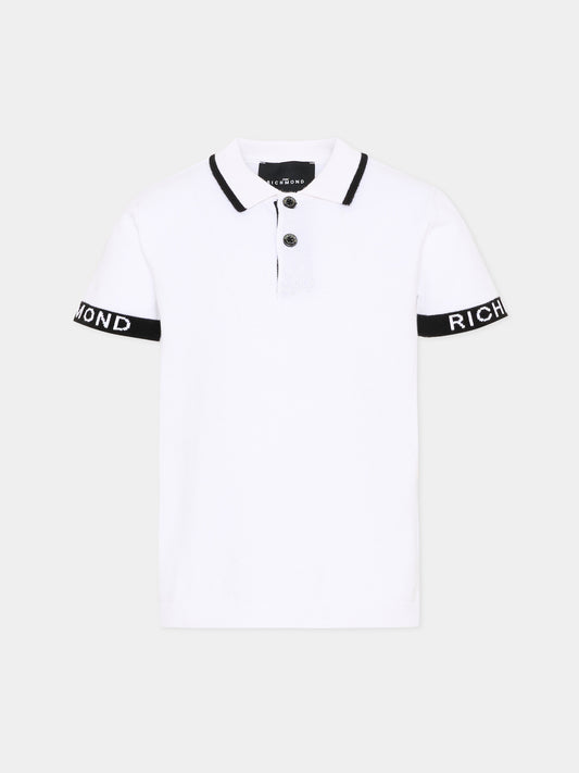 Polo bianca per bambino con logo,Richmond,RBP26147PO WHITE