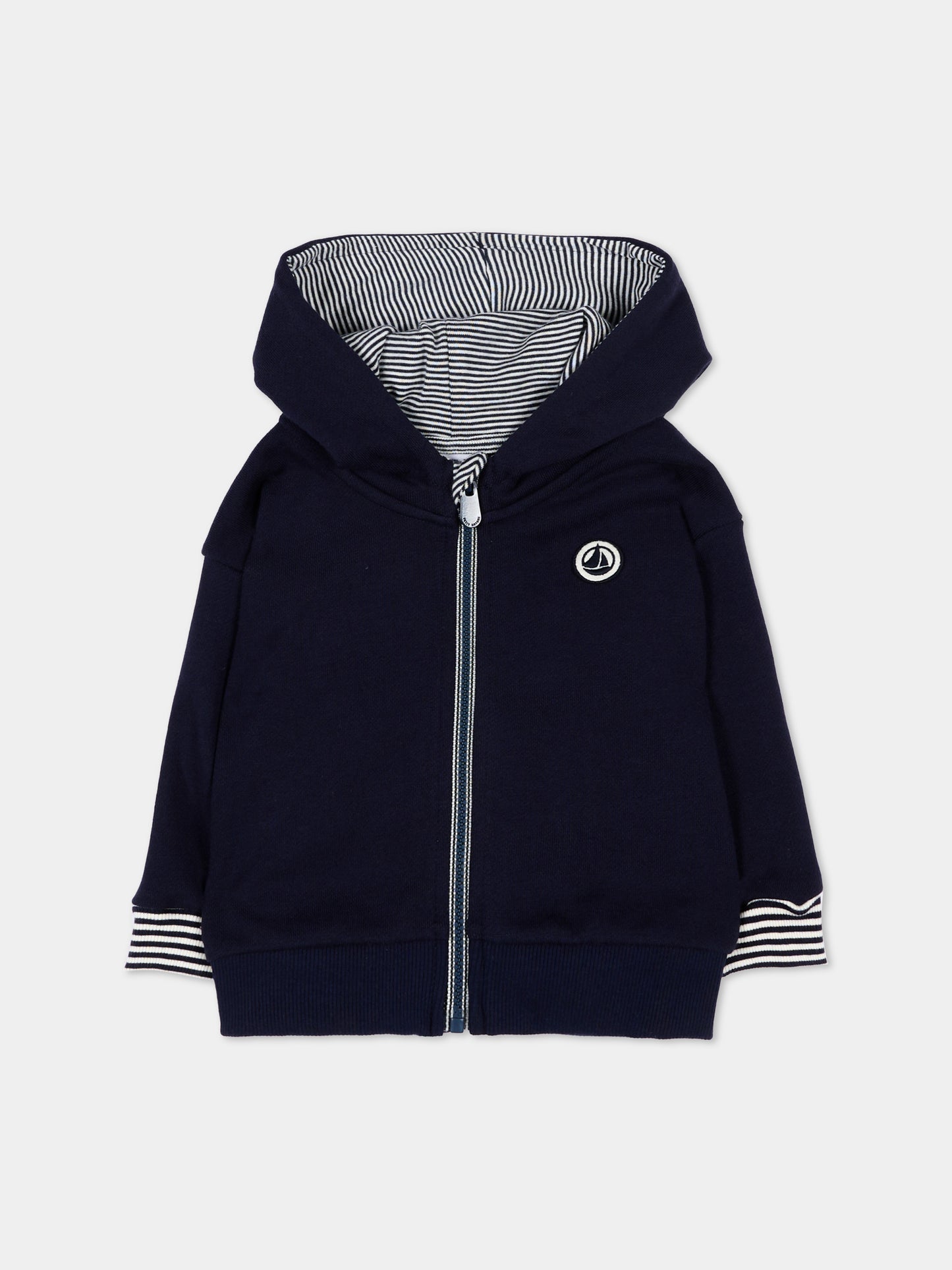 Felpa blu per neonato a righe,Petit Bateau,A0FB0 SOIR 01