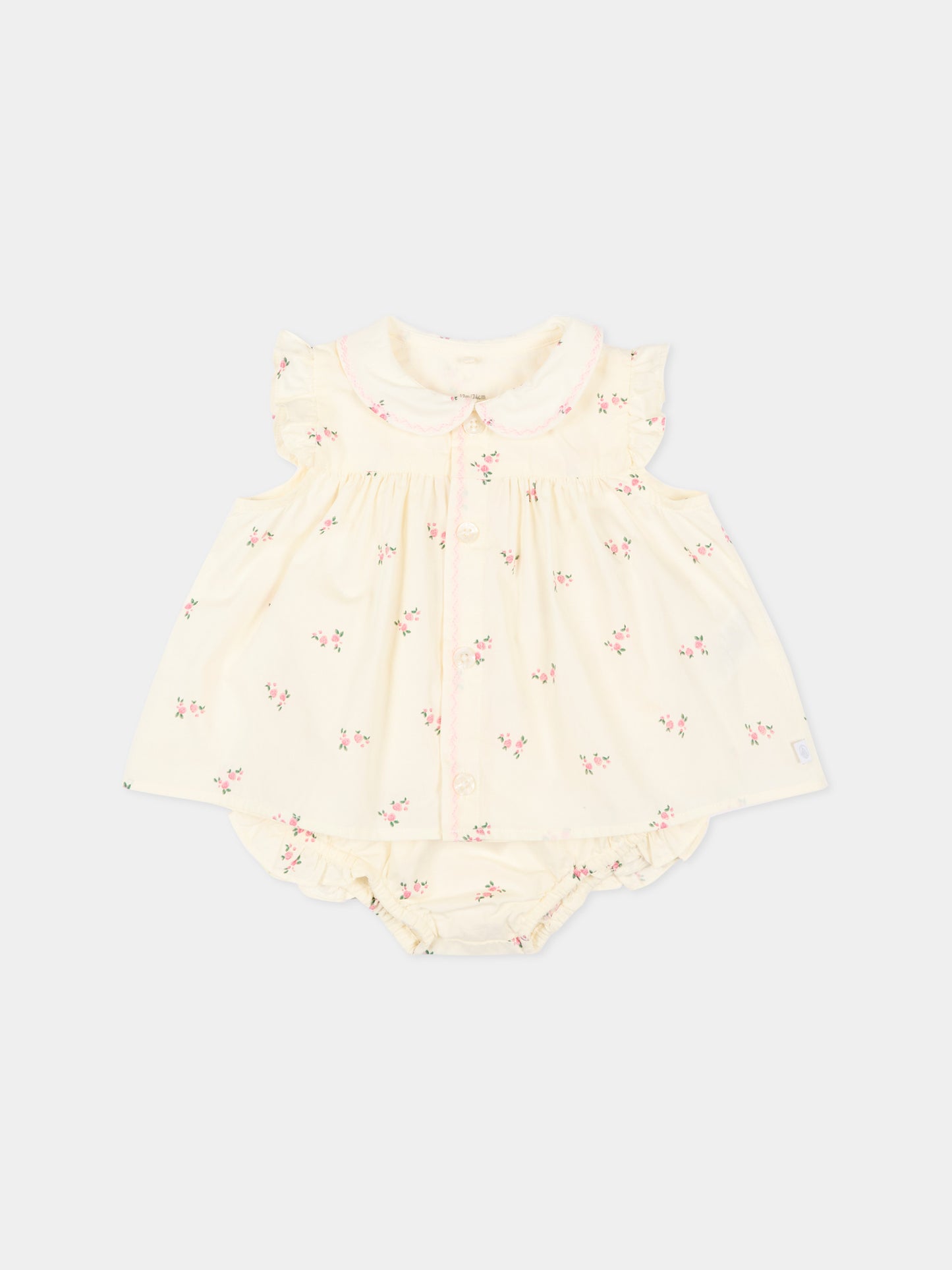 Completo sportivo avorio per neonata floreale,Petit Bateau,A0FBL MILK/MULTICO 01