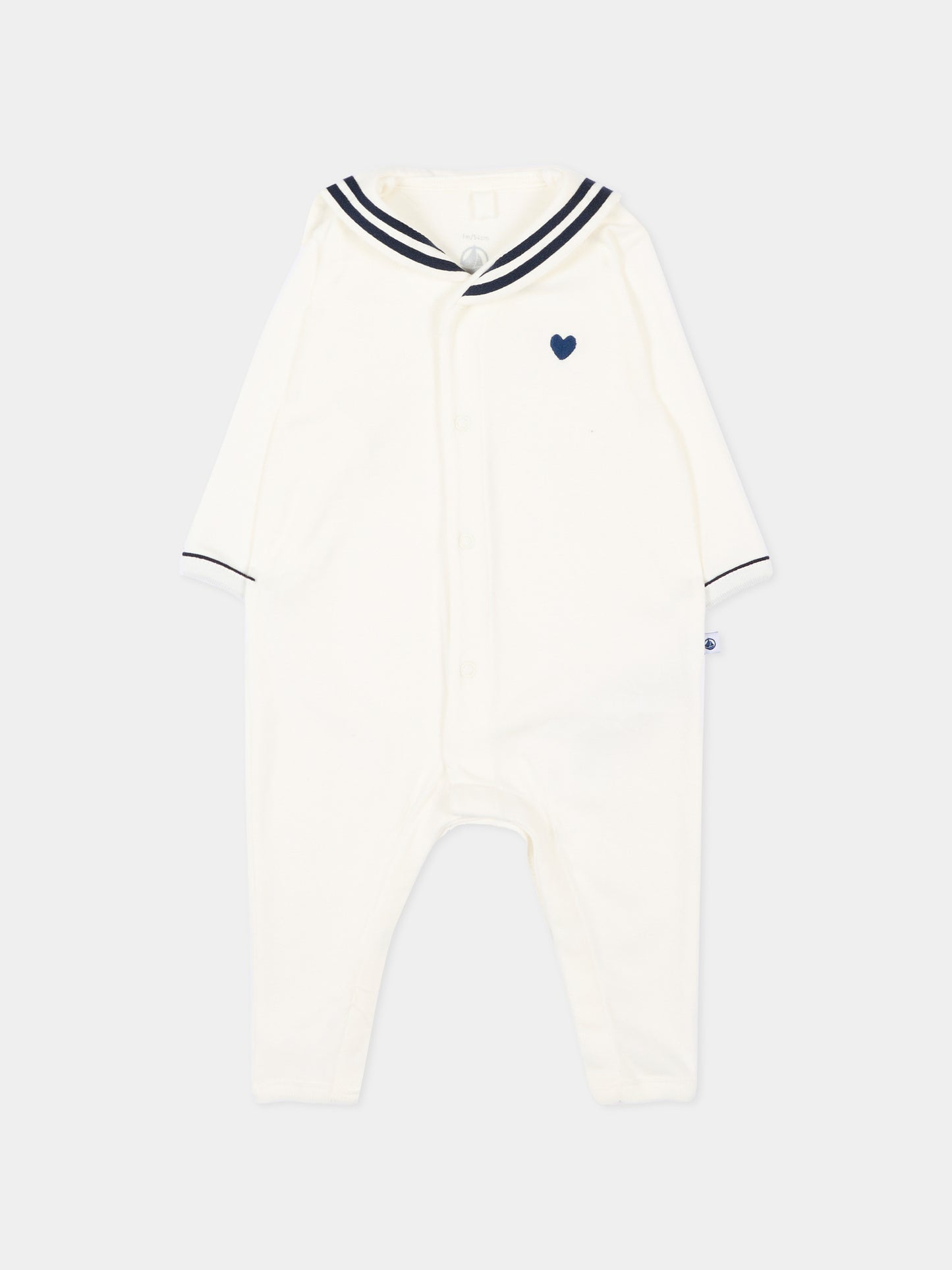 Tutina avorio per neonati con colletto marinaio,Petit Bateau,A0F79 MARSHMALLOW 01