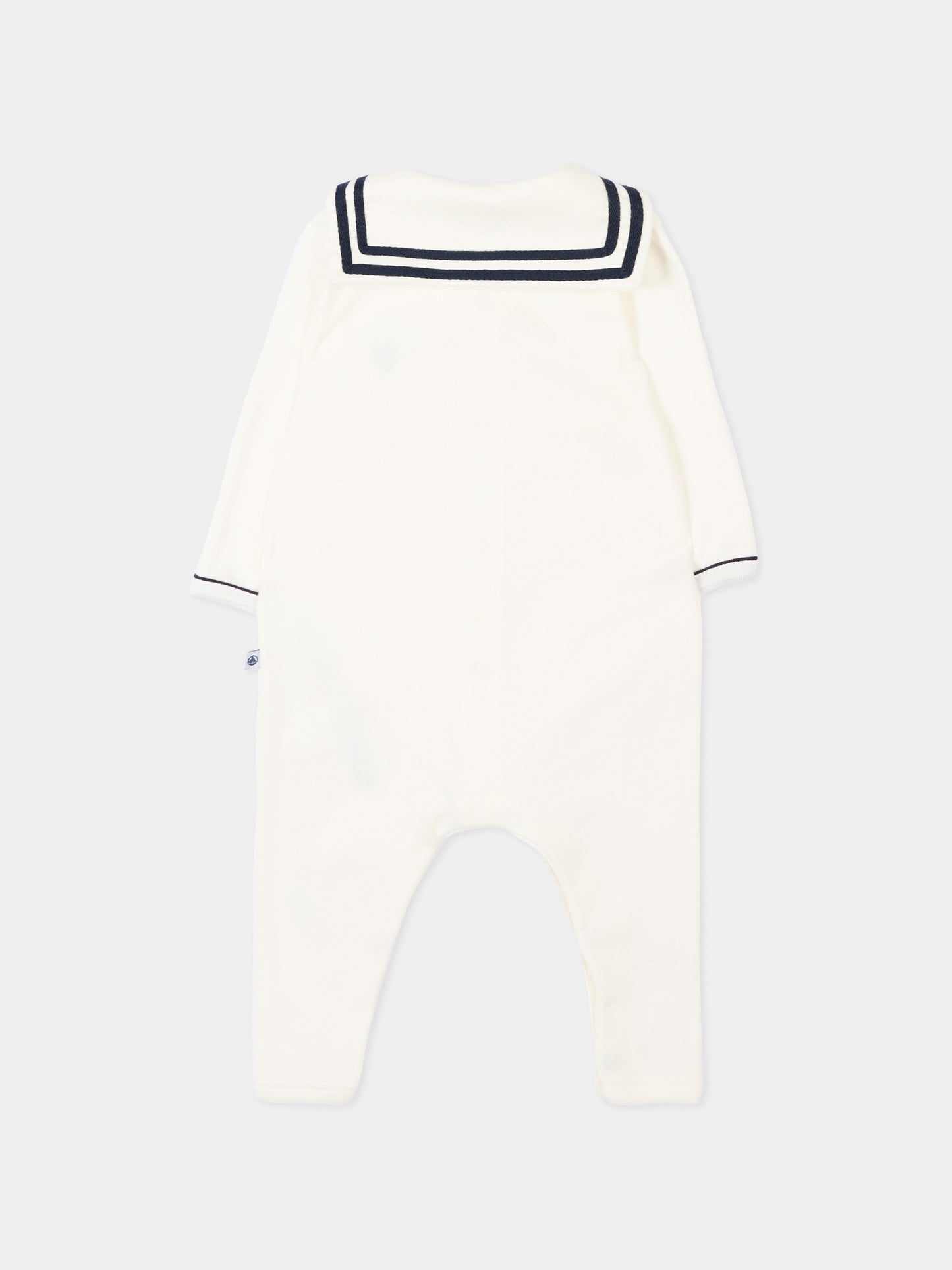 Tutina avorio per neonati con colletto marinaio,Petit Bateau,A0F79 MARSHMALLOW 01