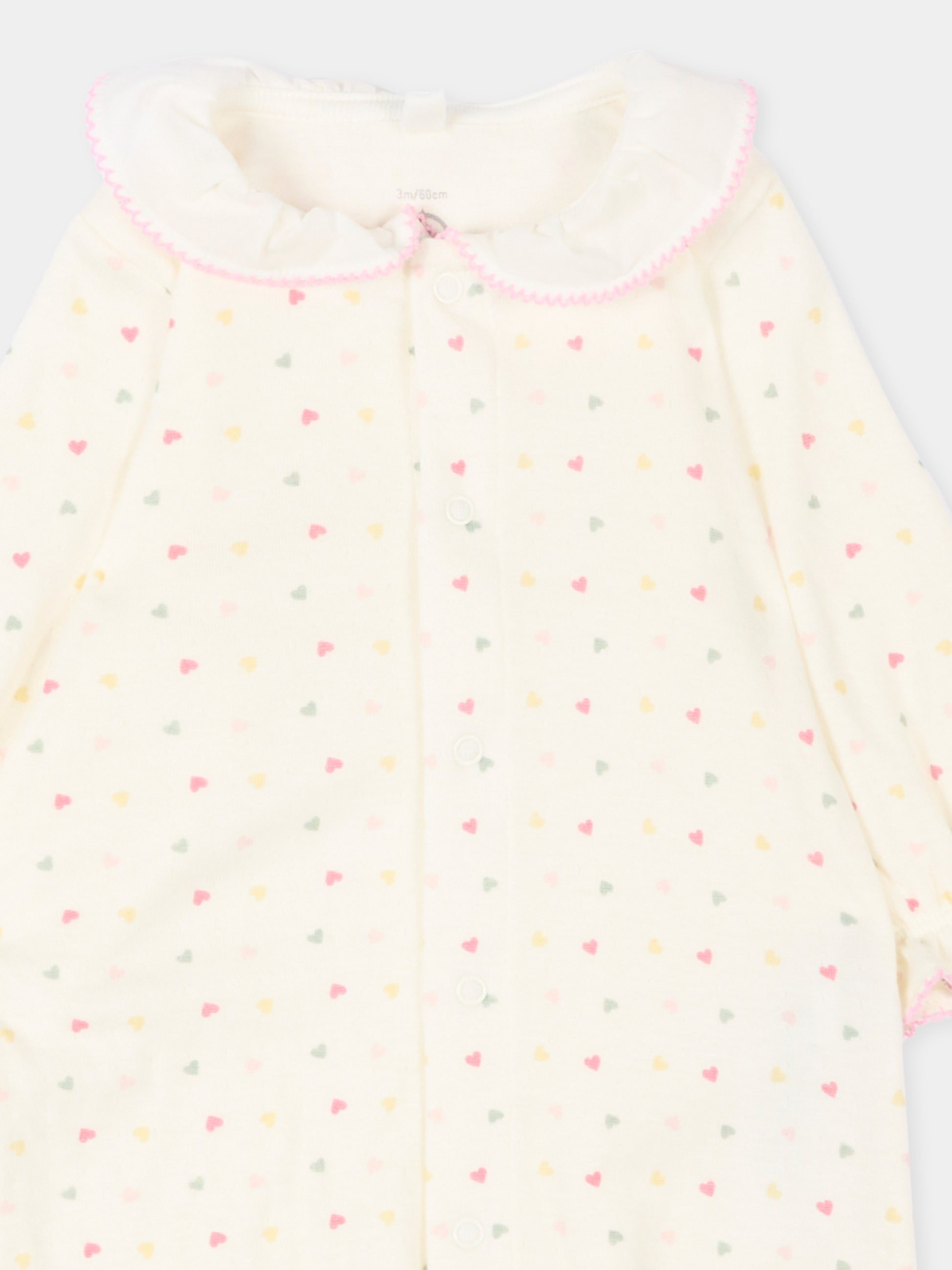 Tutina avorio per neonata a cuori,Petit Bateau,A0F6C MARSHMALLOW/MULTICO 01