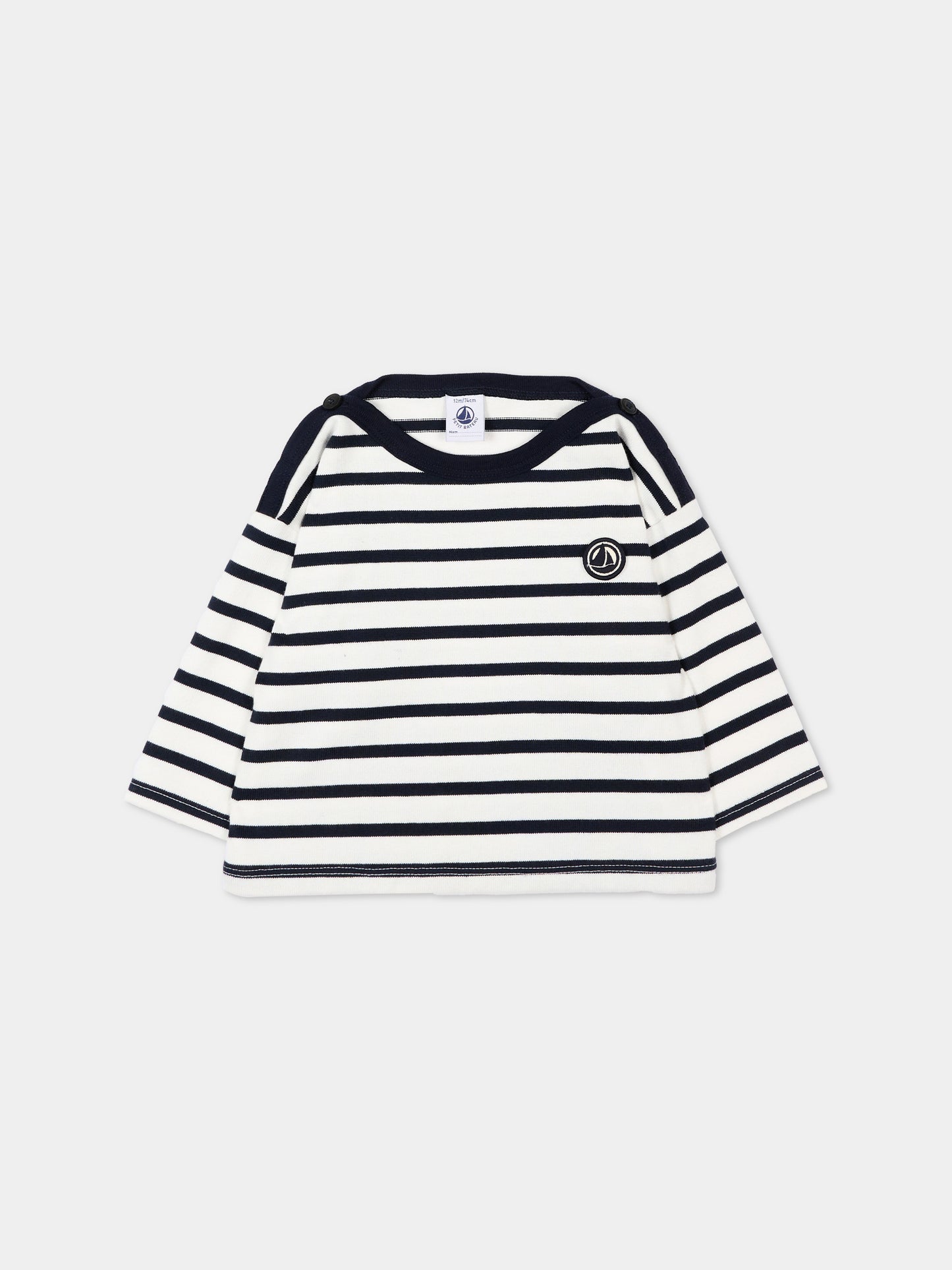 T-Shirt bianca per neonati a righe,Petit Bateau,A0FRS MARSHMALLOW/SMOKING 01