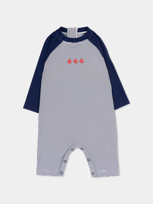 Tutina blu anti UV per neonato a righe,Petit Bateau,A0FN7 SOIR/MARSHMALLOW 01